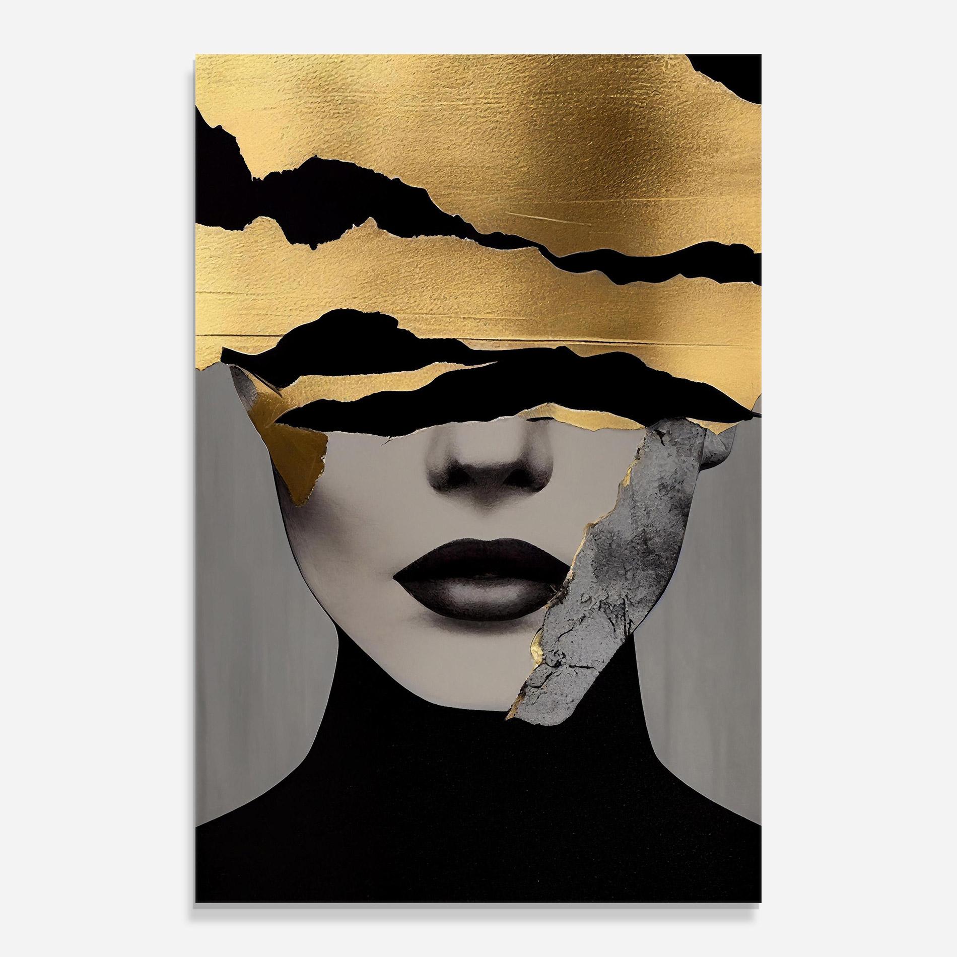 Tablou Sticla Grey Gold Lips mockup 0