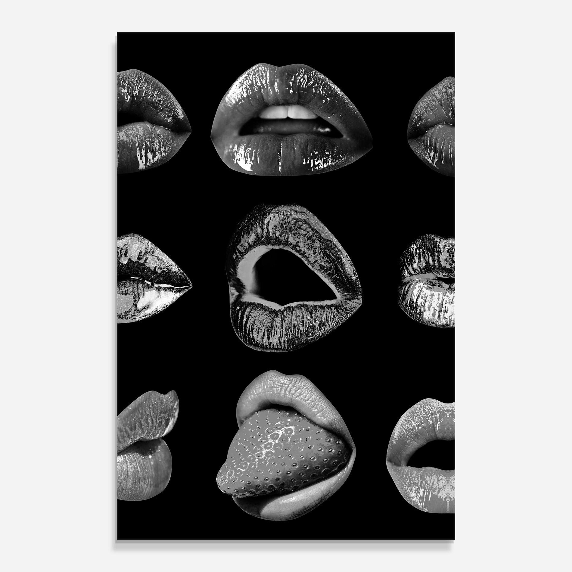 Tablou Sticla Grey Lips Collage mockup 0