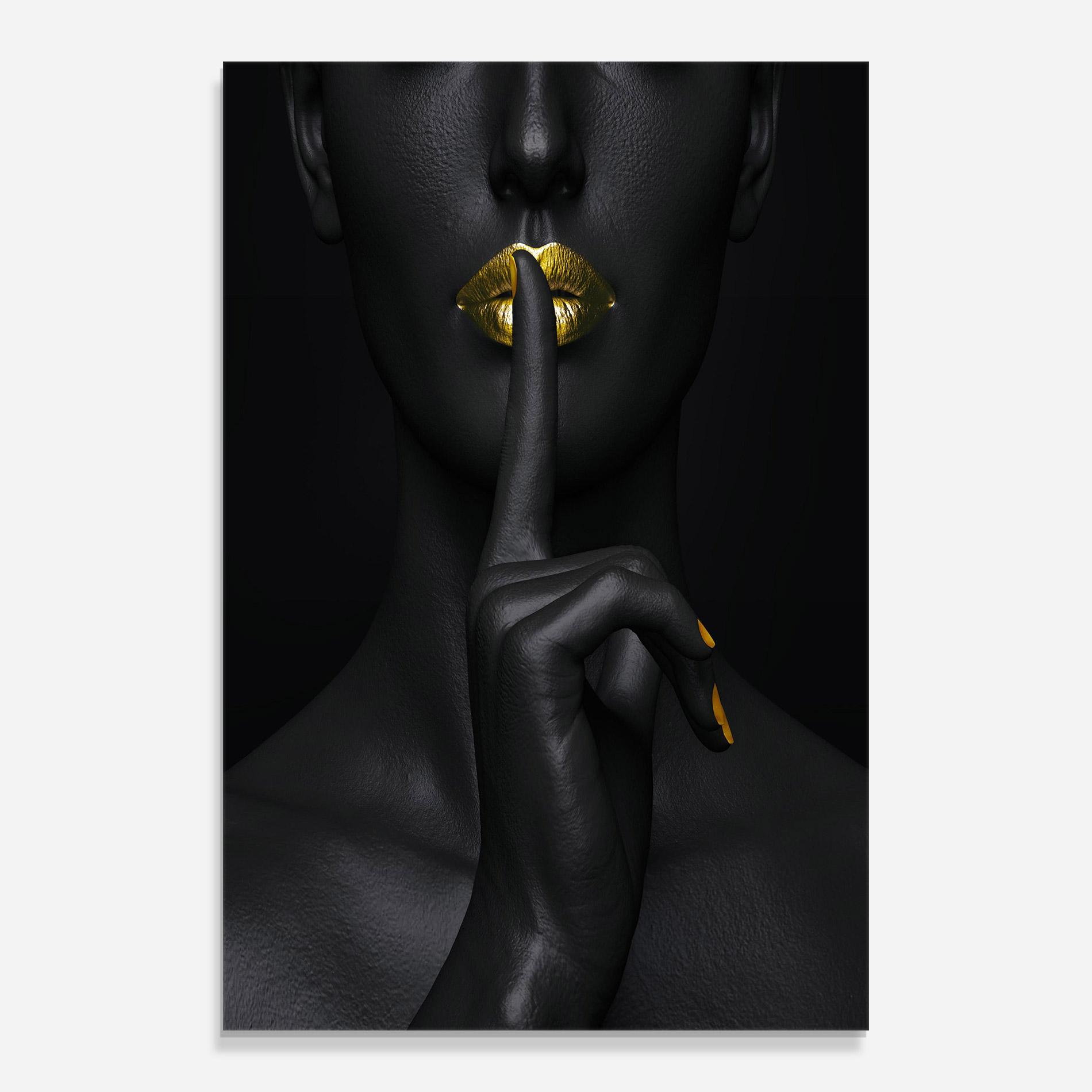 Tablou Sticla Silence Lips Portrait mockup 0