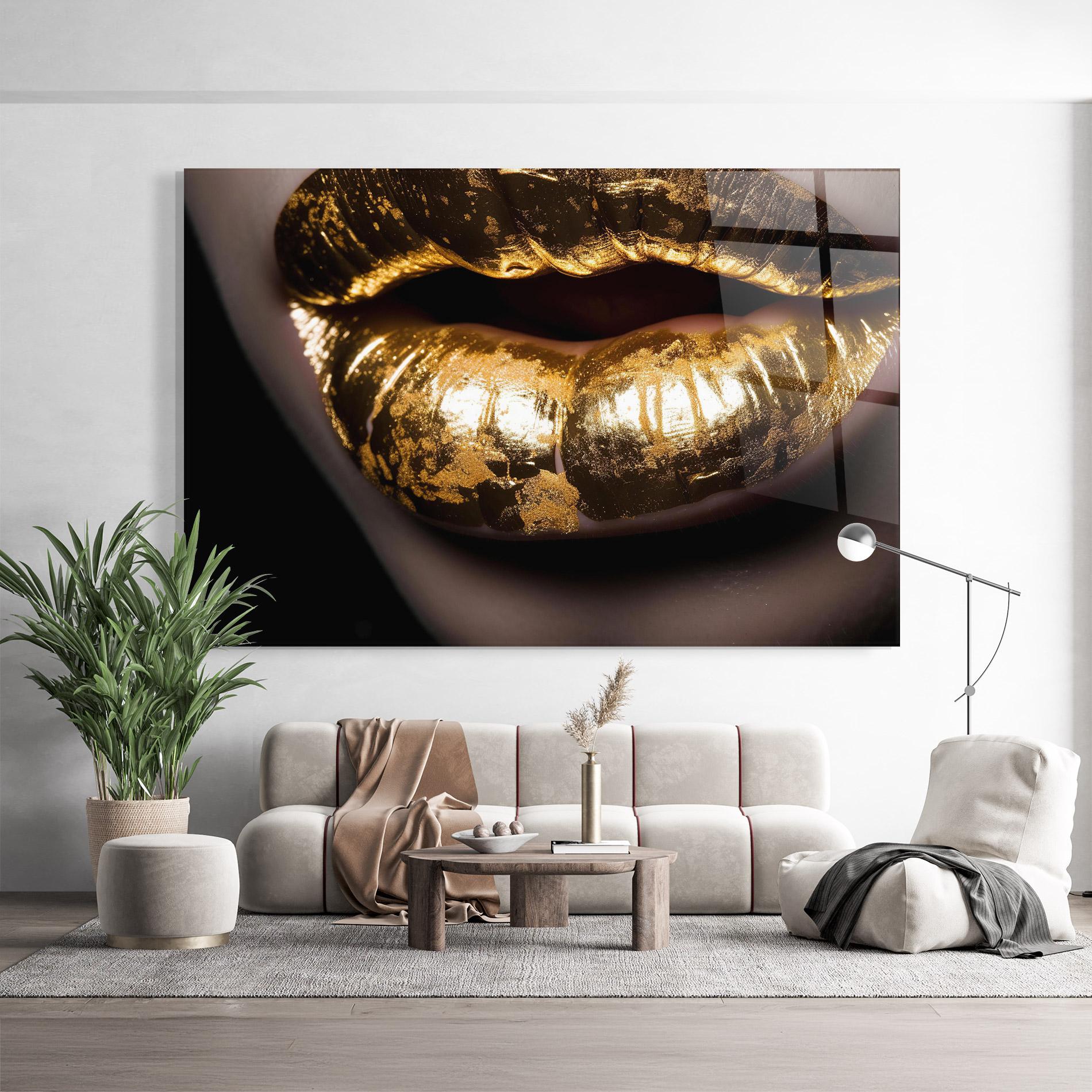 Tablou Sticla Big Gold Lips mockup 9