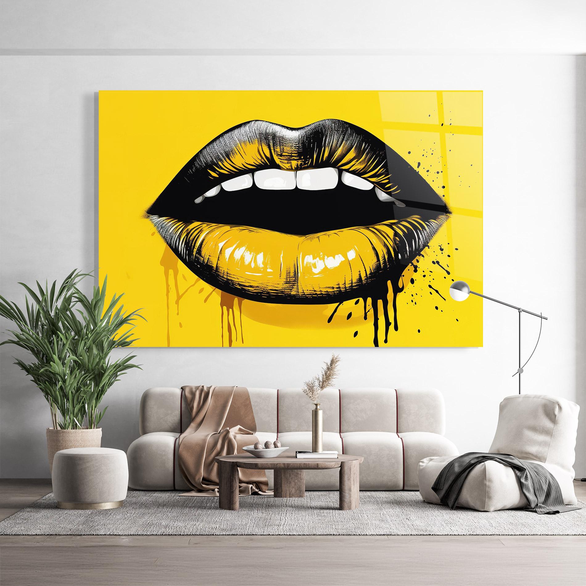 Tablou Sticla Black Yellow Lips mockup 9