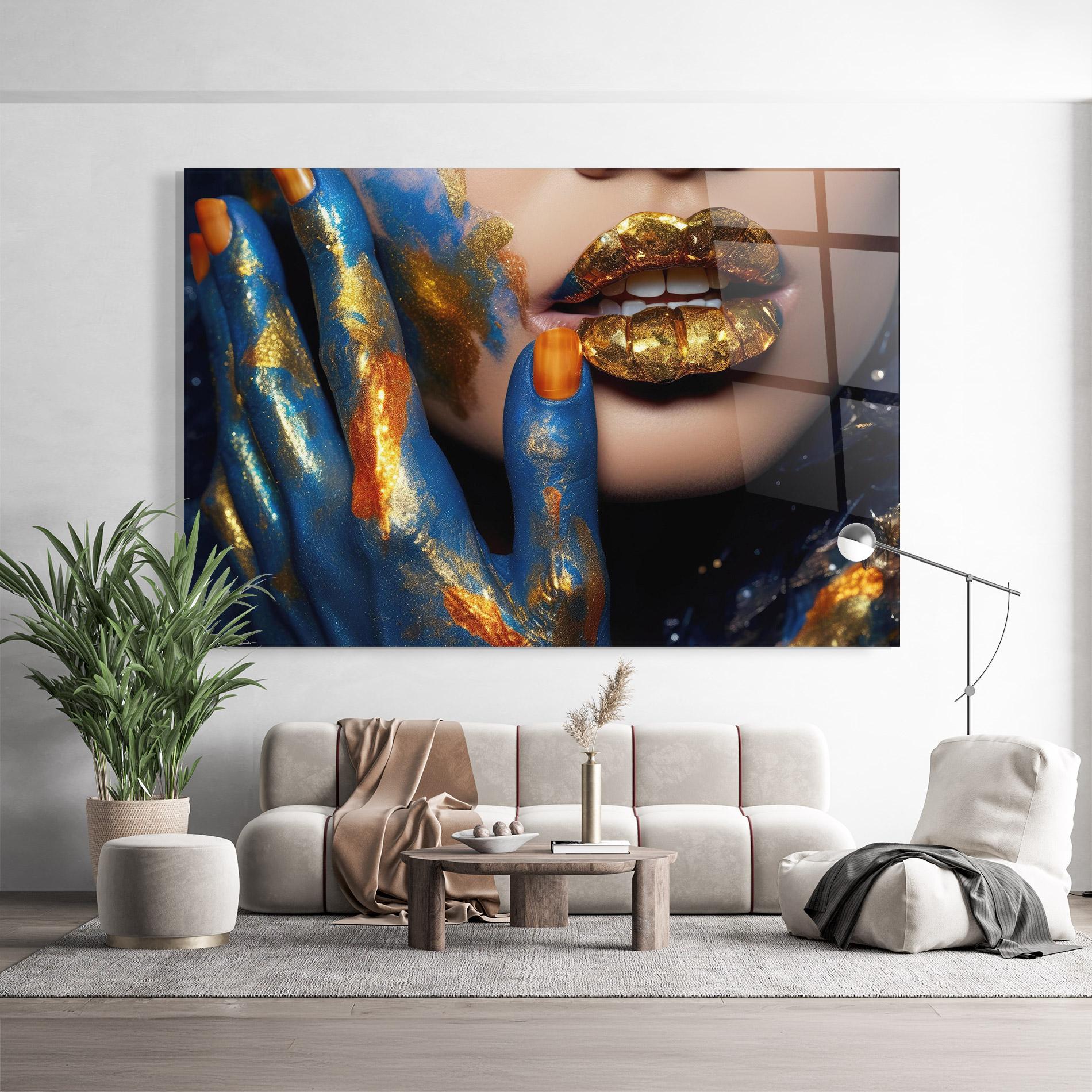 Tablou Sticla Blue Hand Lips mockup 9