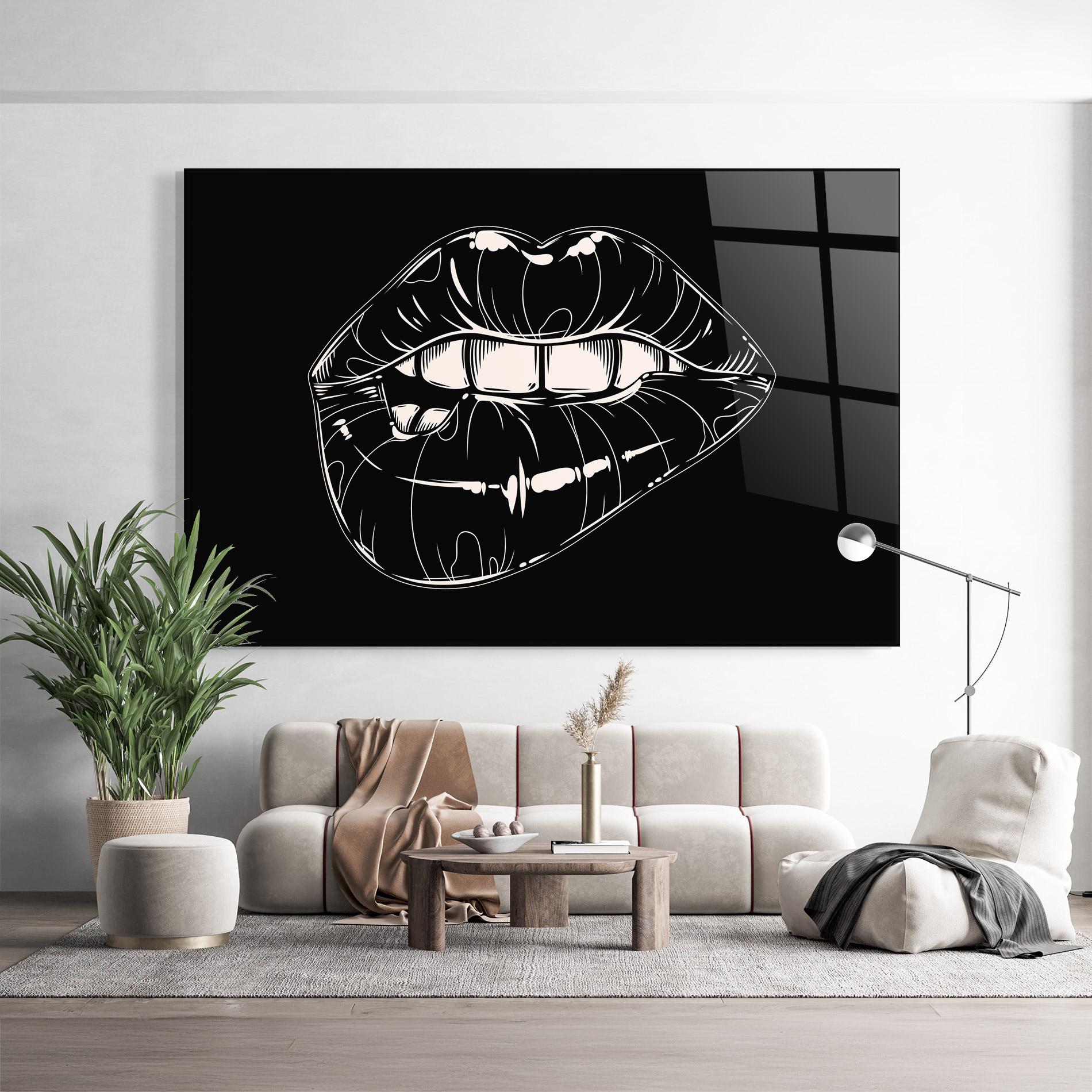 Tablou Sticla Lips On Black Art mockup 9