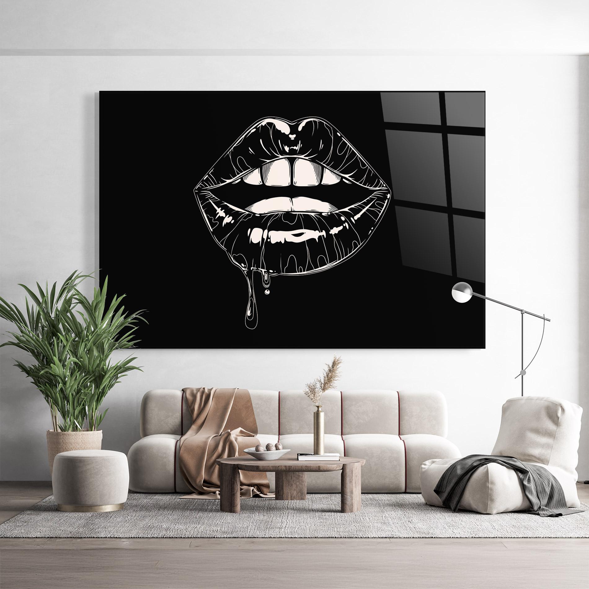 Tablou Sticla Open Lips On Black mockup 9