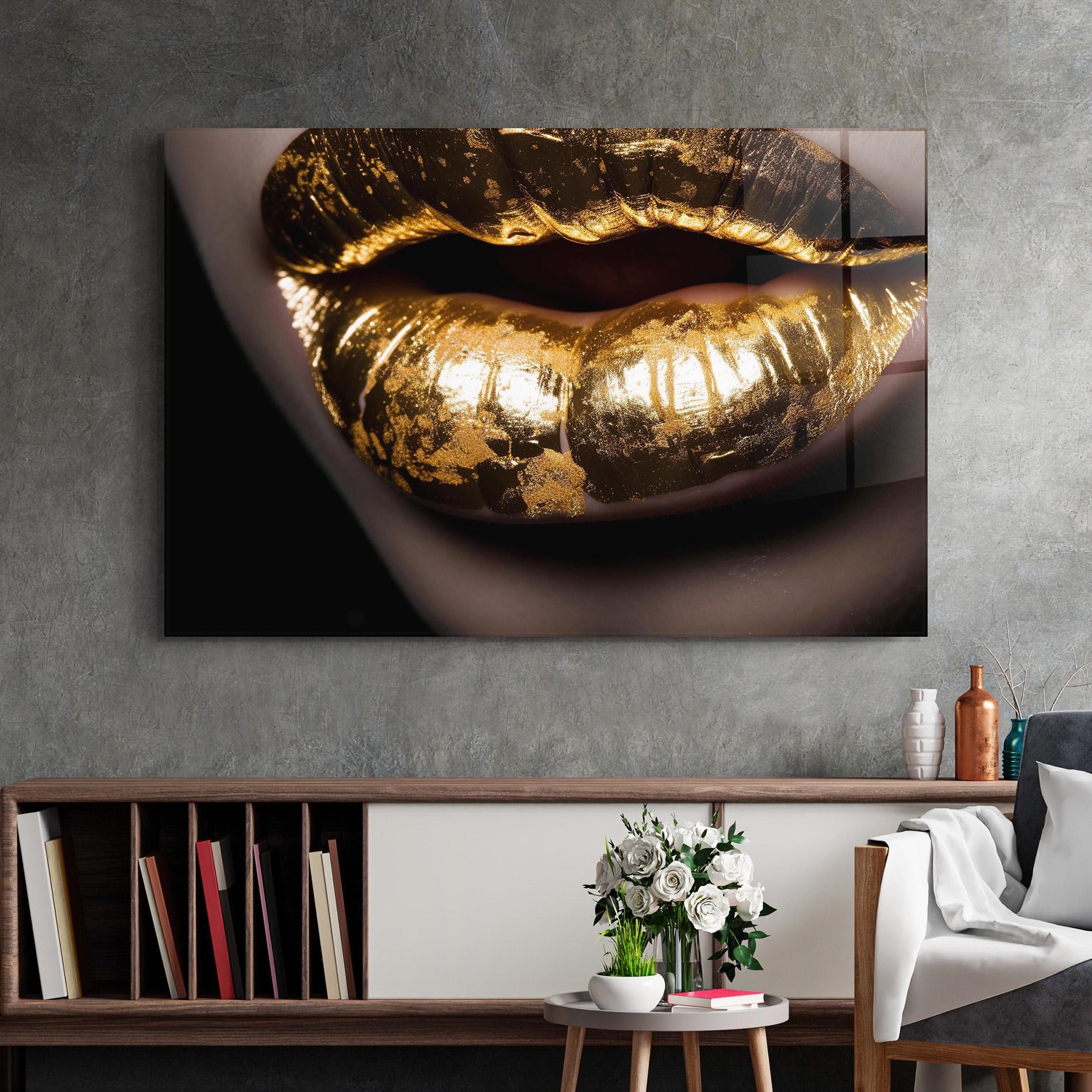 Tablou Sticla Big Gold Lips mockup 2