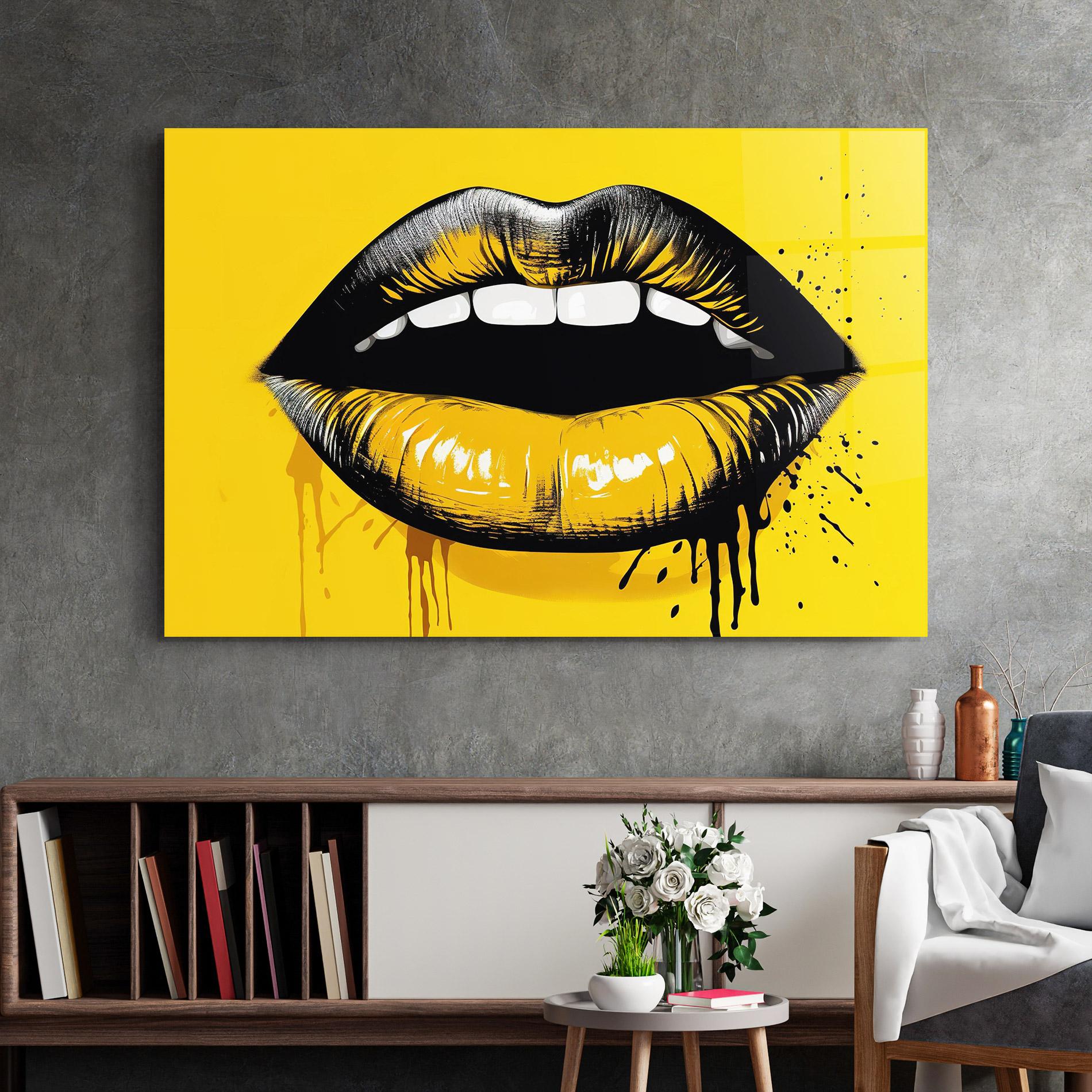 Tablou Sticla Black Yellow Lips mockup 2