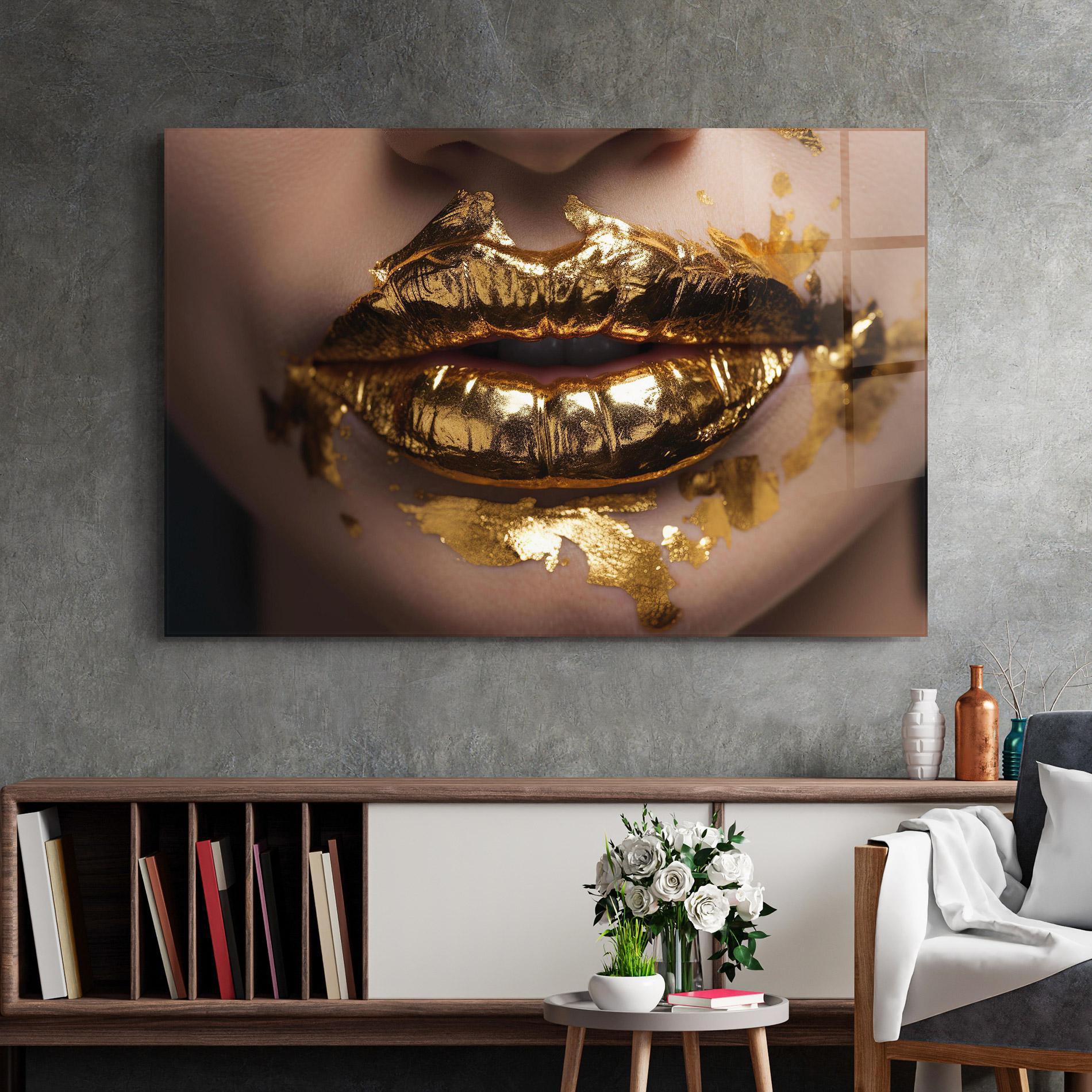 Tablou Sticla Close Gold Lips mockup 2