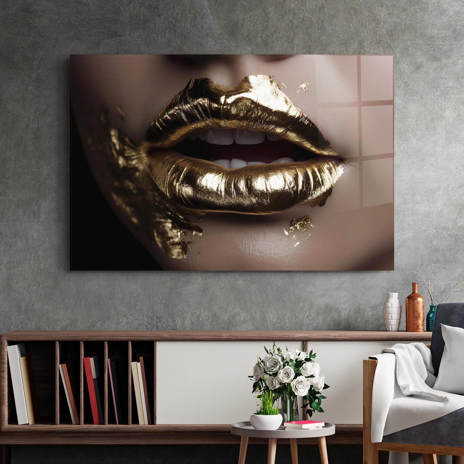 Tablou Sticla Gold Lips mockup 2
