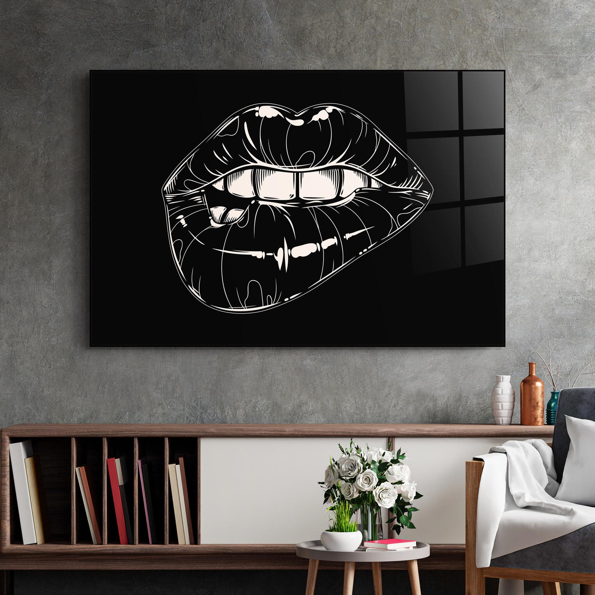 Tablou Sticla Lips On Black Art mockup 2