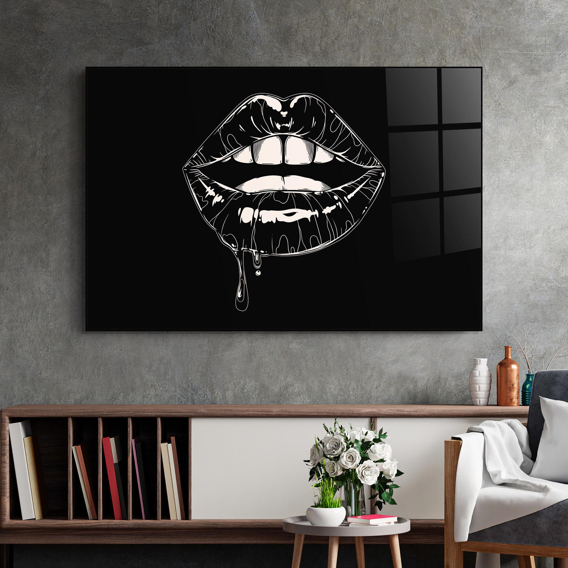 Tablou Sticla Open Lips On Black mockup 2