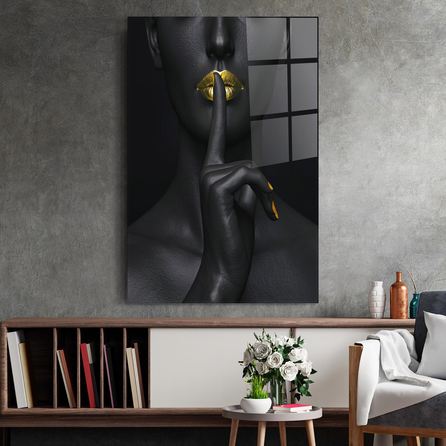 Tablou Sticla Silence Lips Portrait mockup 2