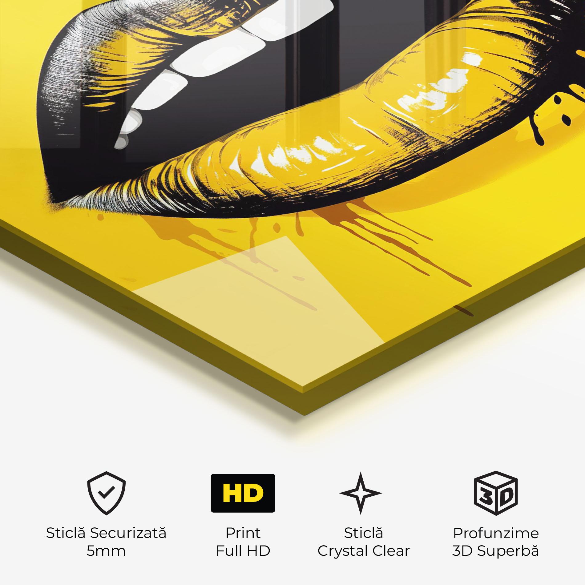 Tablou Sticla Black Yellow Lips mockup 3