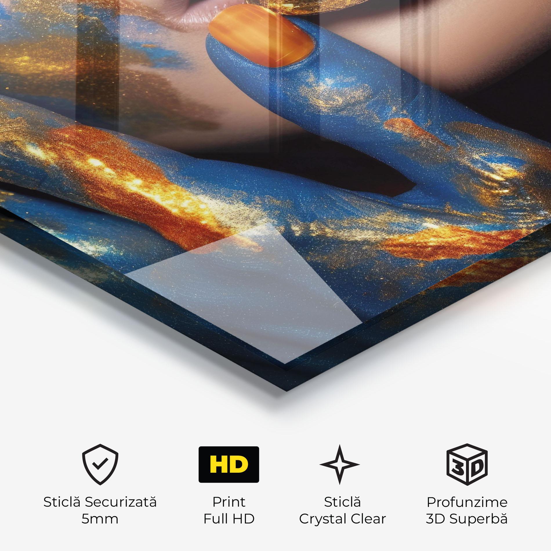 Tablou Sticla Blue Hand Lips mockup 3