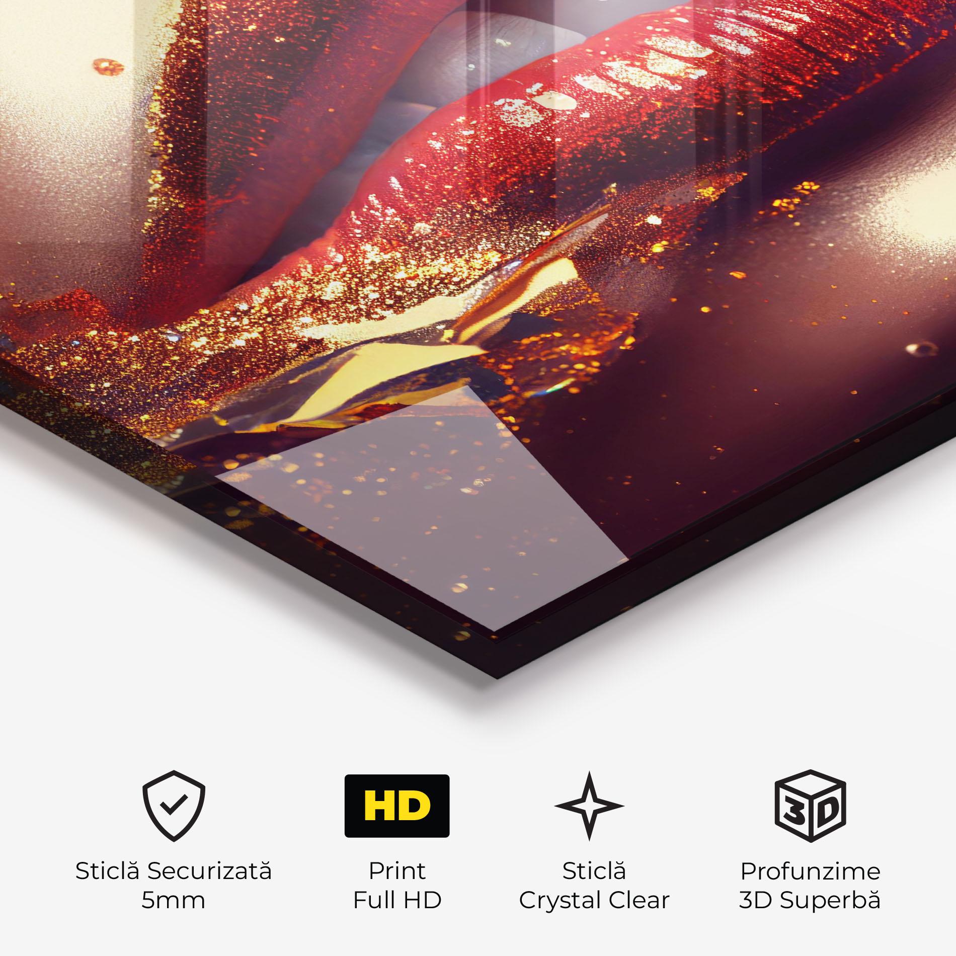 Tablou Sticla Gold Glitter Lips mockup 3