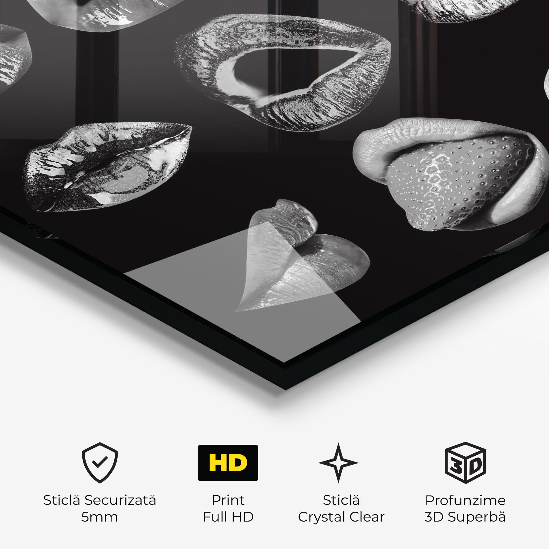Tablou Sticla Grey Lips Collage mockup 3