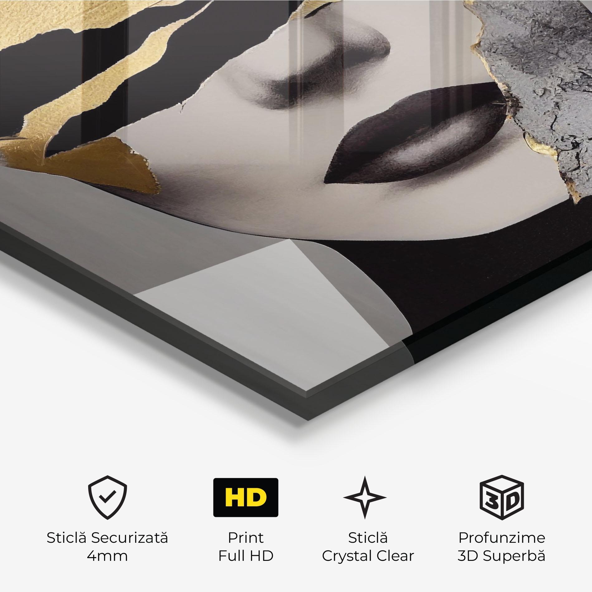 Tablou Sticla Grey Gold Lips mockup 3