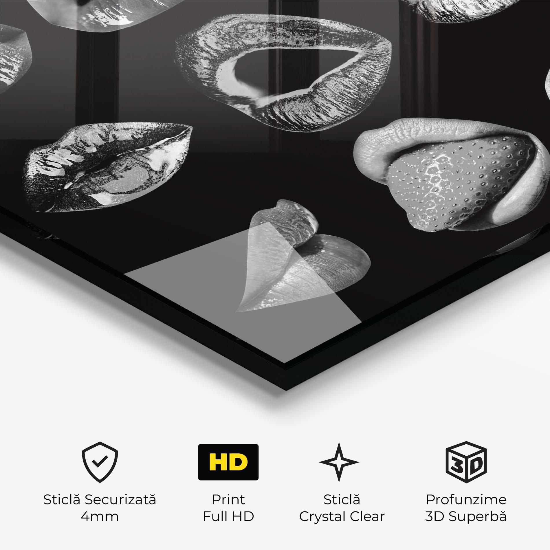 Tablou Sticla Grey Lips Collage mockup 3