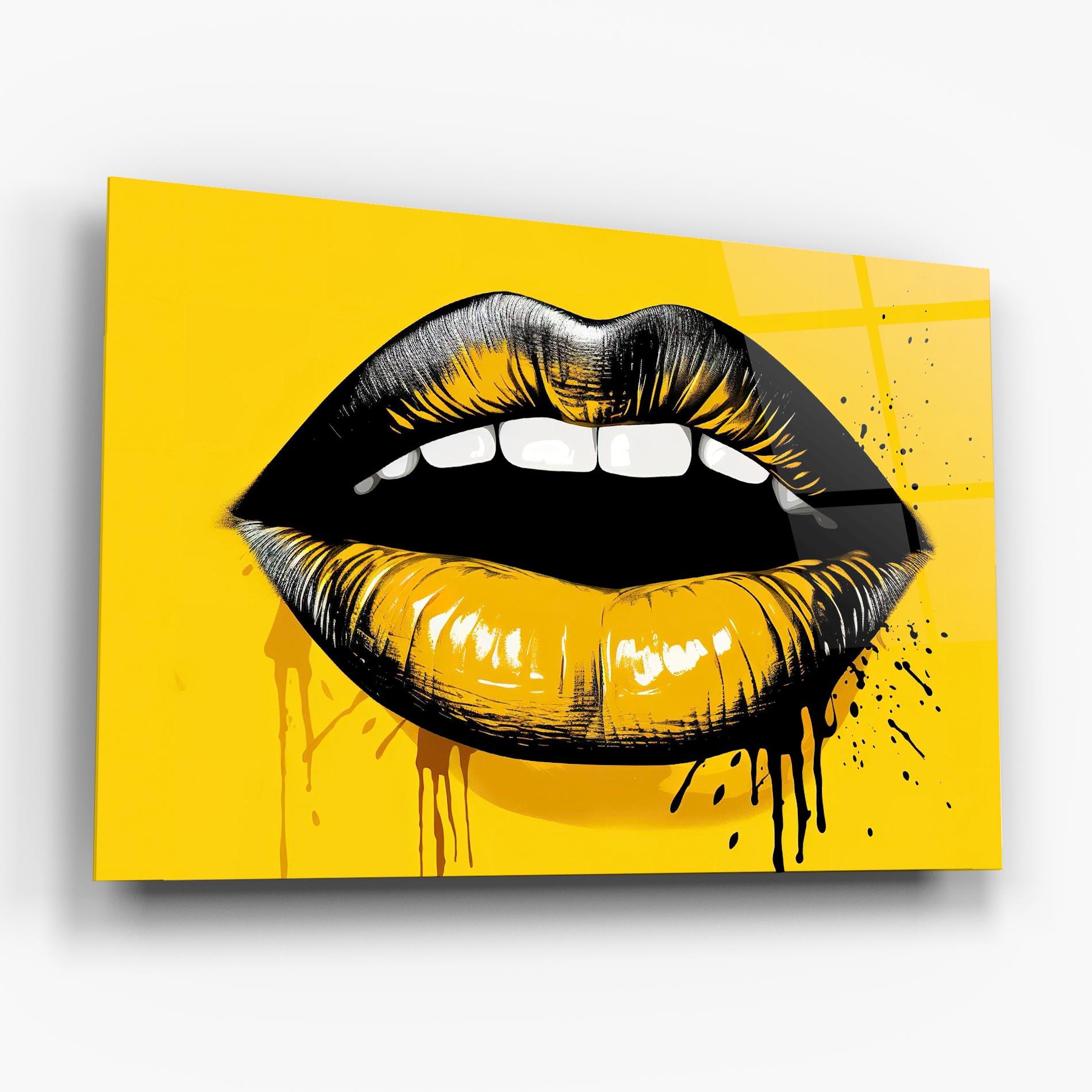 Tablou Sticla Black Yellow Lips mockup 6