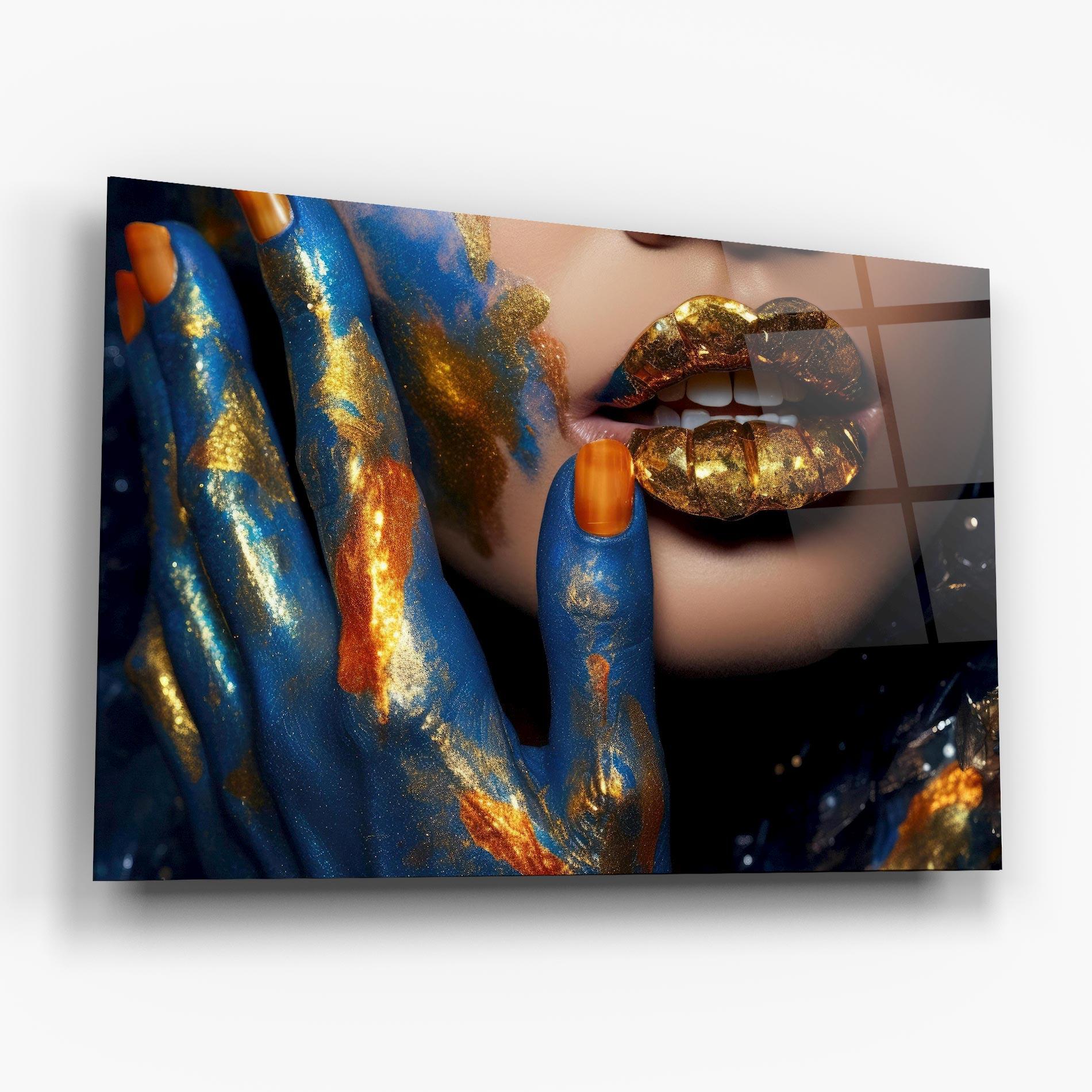 Tablou Sticla Blue Hand Lips mockup 6