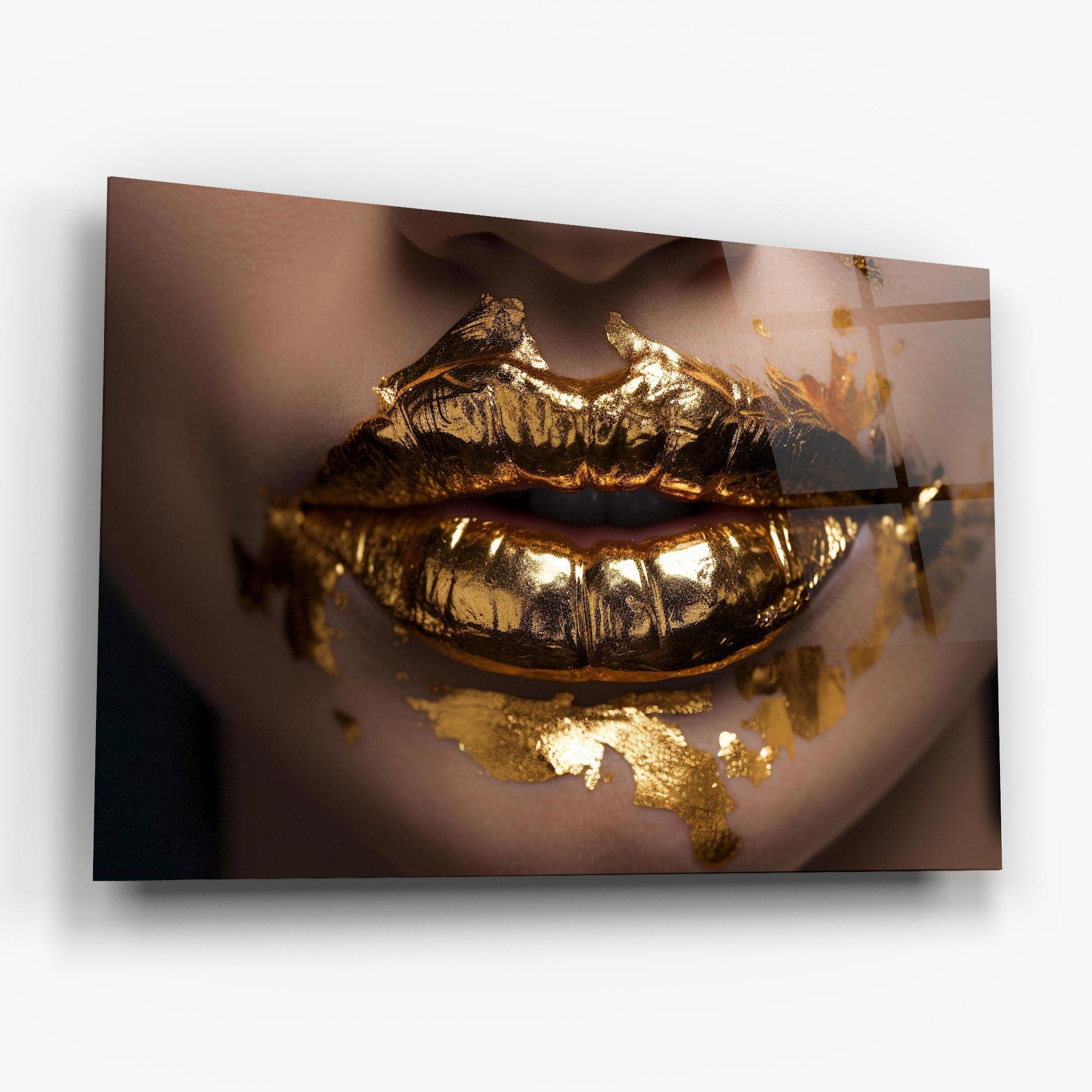 Tablou Sticla Close Gold Lips mockup 6