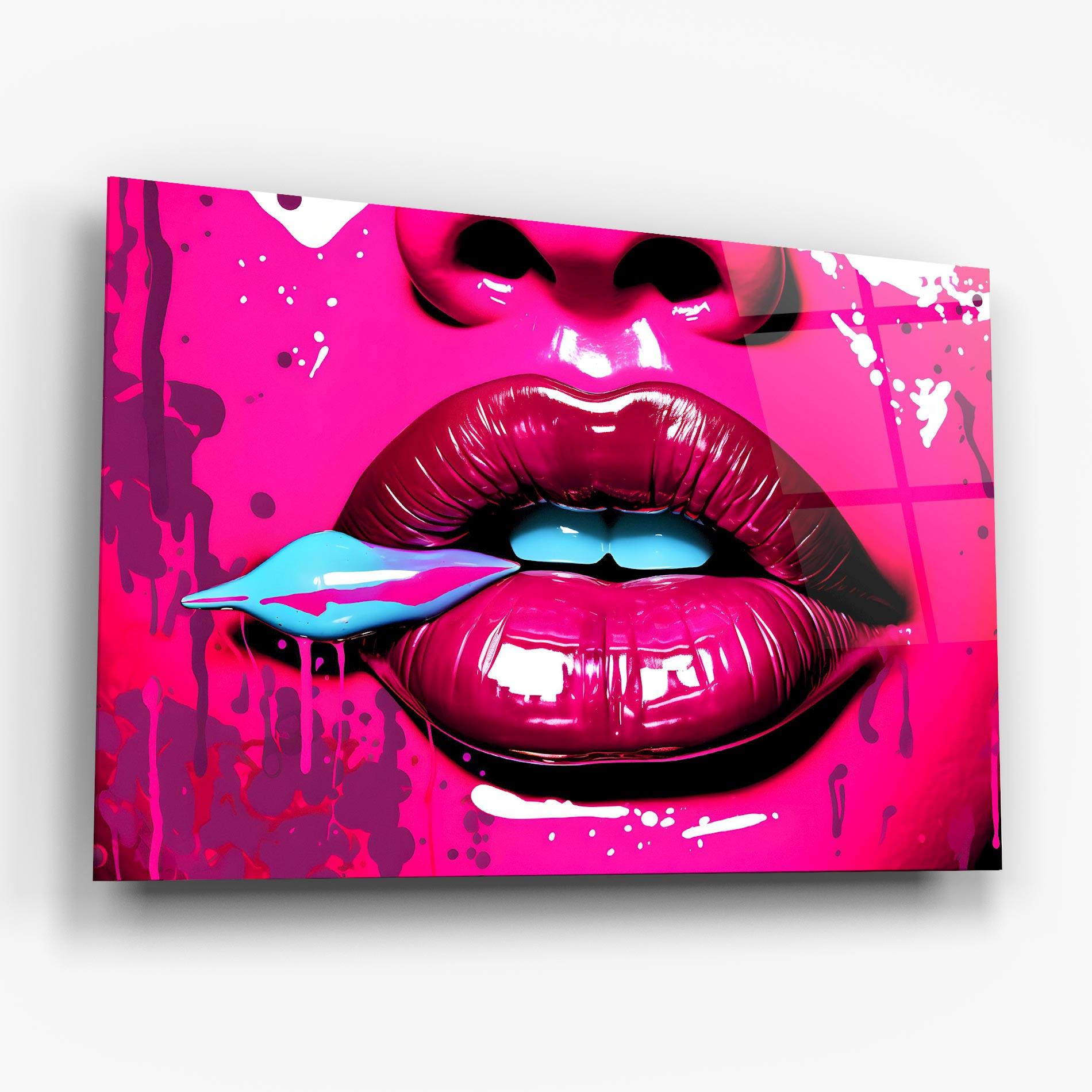 Tablou Sticla Dark Pink Lips Art mockup 6
