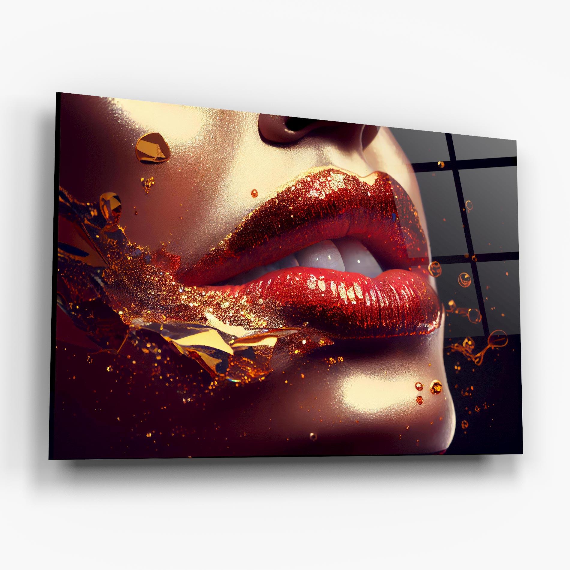 Tablou Sticla Gold Glitter Lips mockup 6