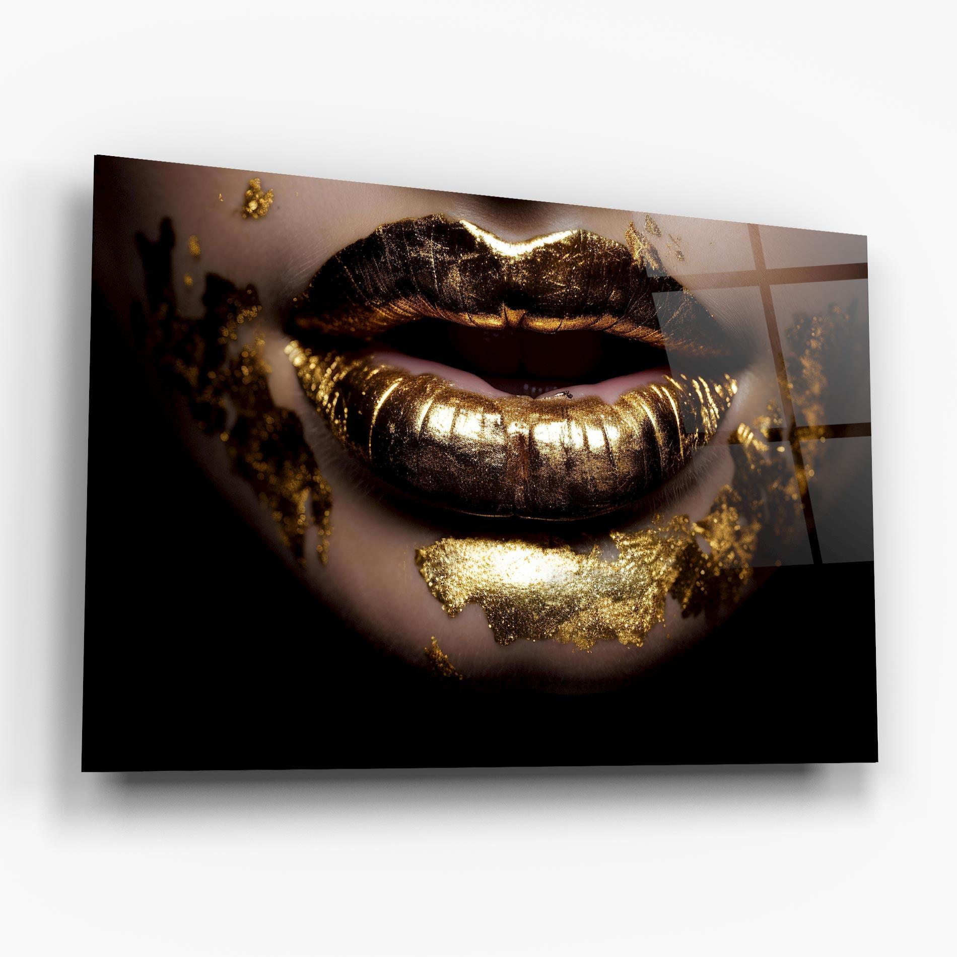 Tablou Sticla Open Golden Lips mockup 6