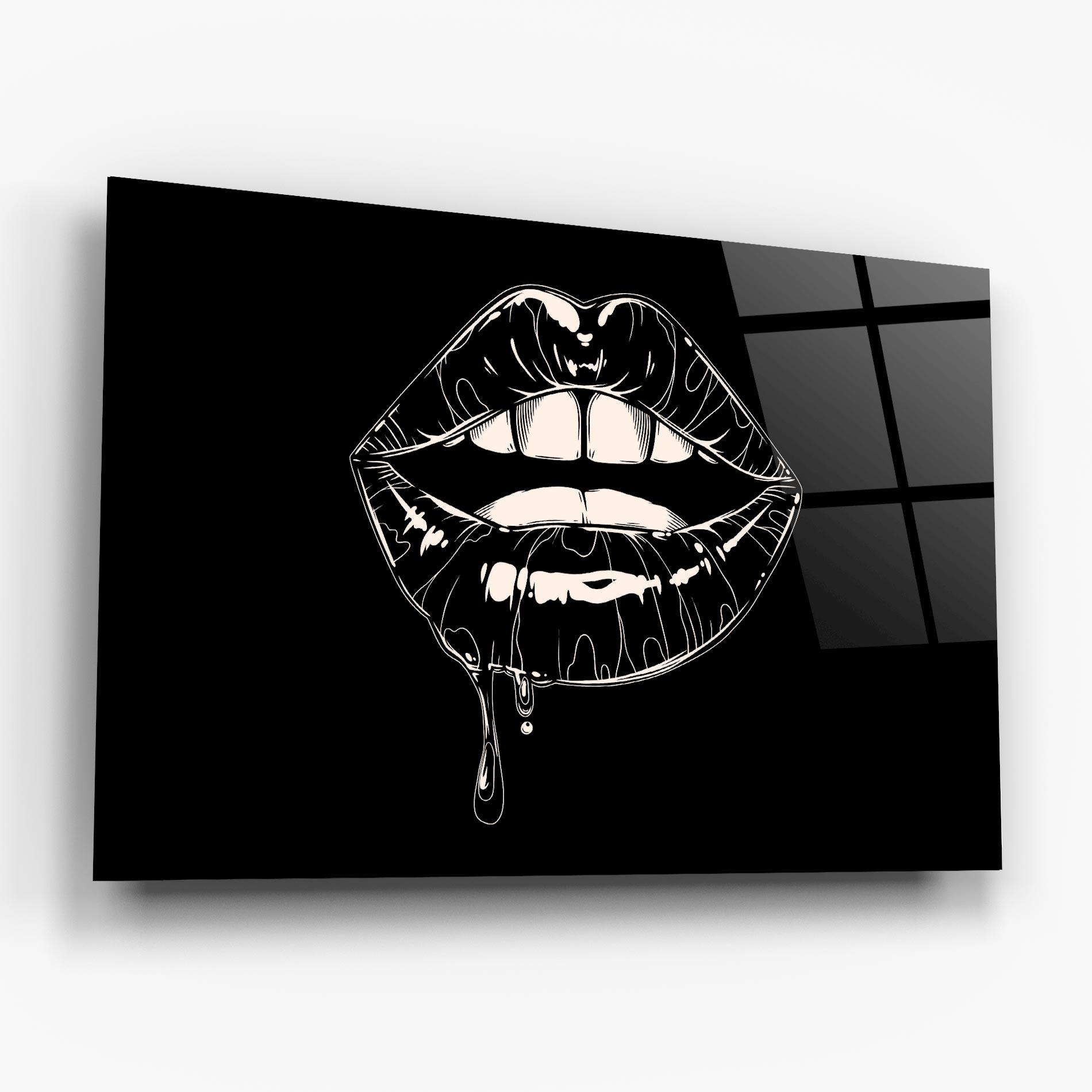 Tablou Sticla Open Lips On Black mockup 6
