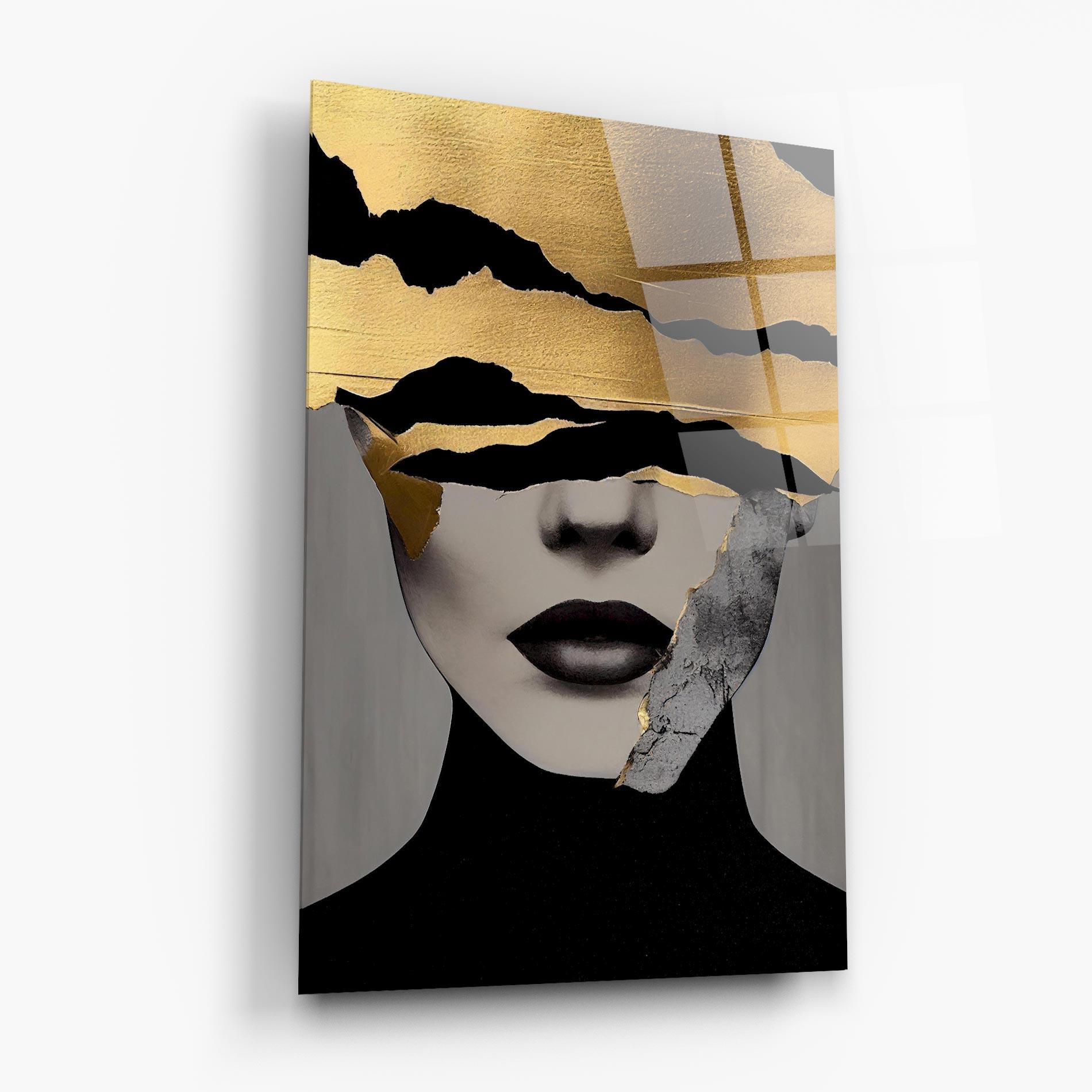 Tablou Sticla Grey Gold Lips mockup 6