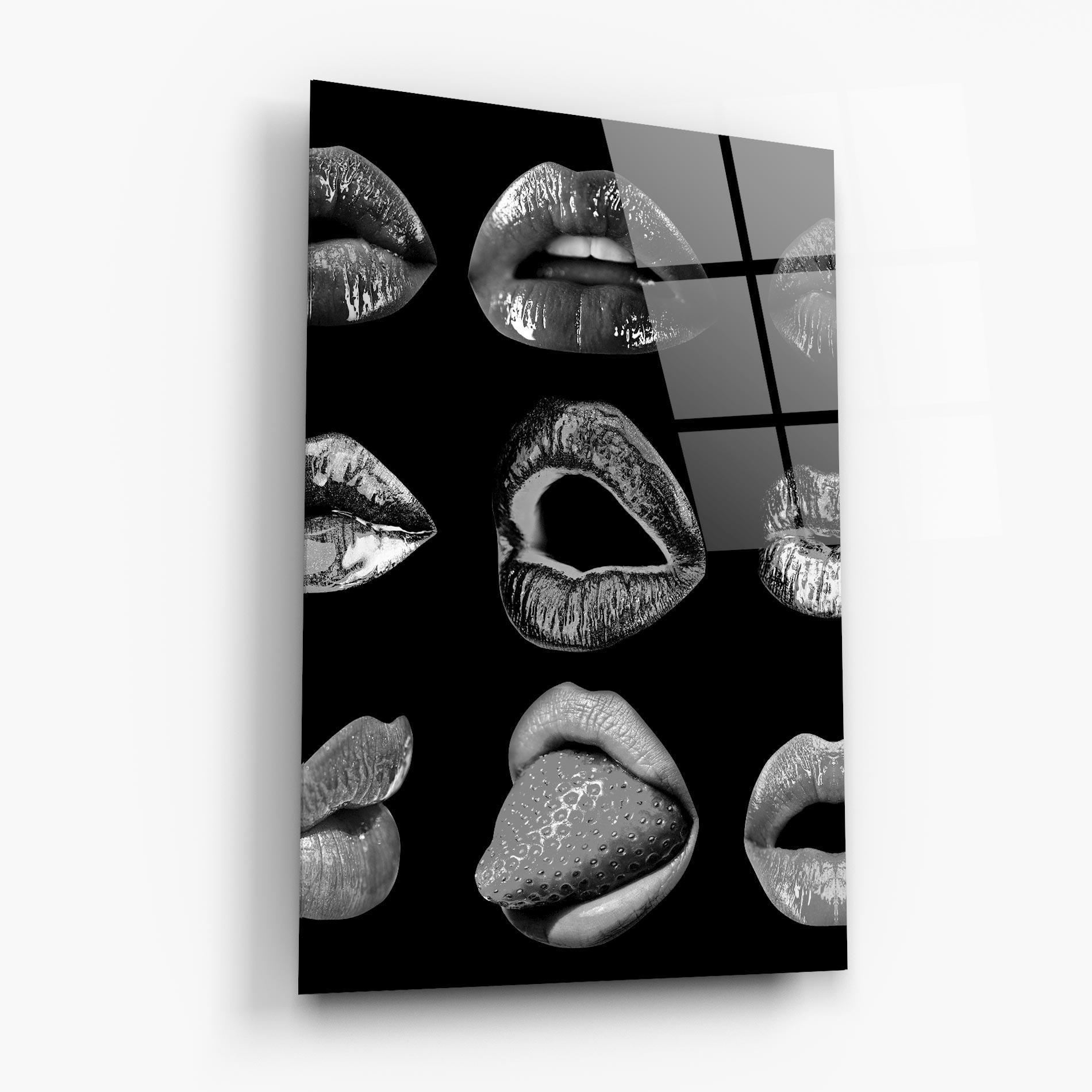 Tablou Sticla Grey Lips Collage mockup 6