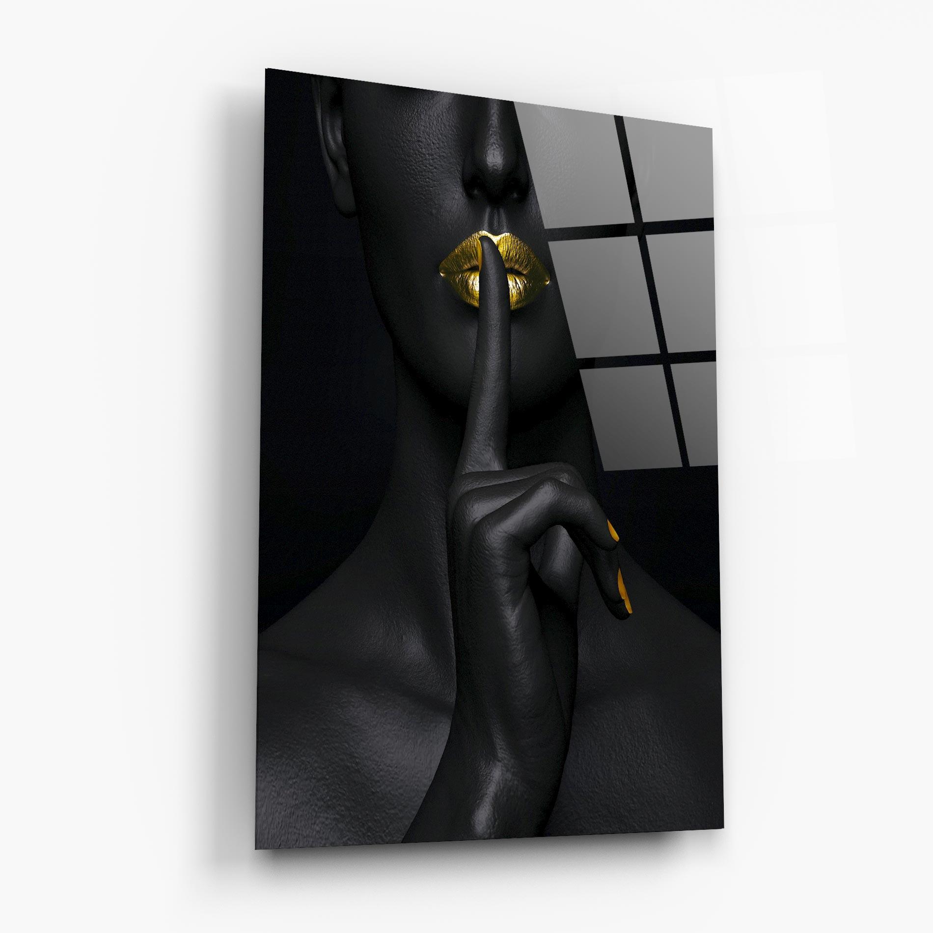 Tablou Sticla Silence Lips Portrait mockup 6