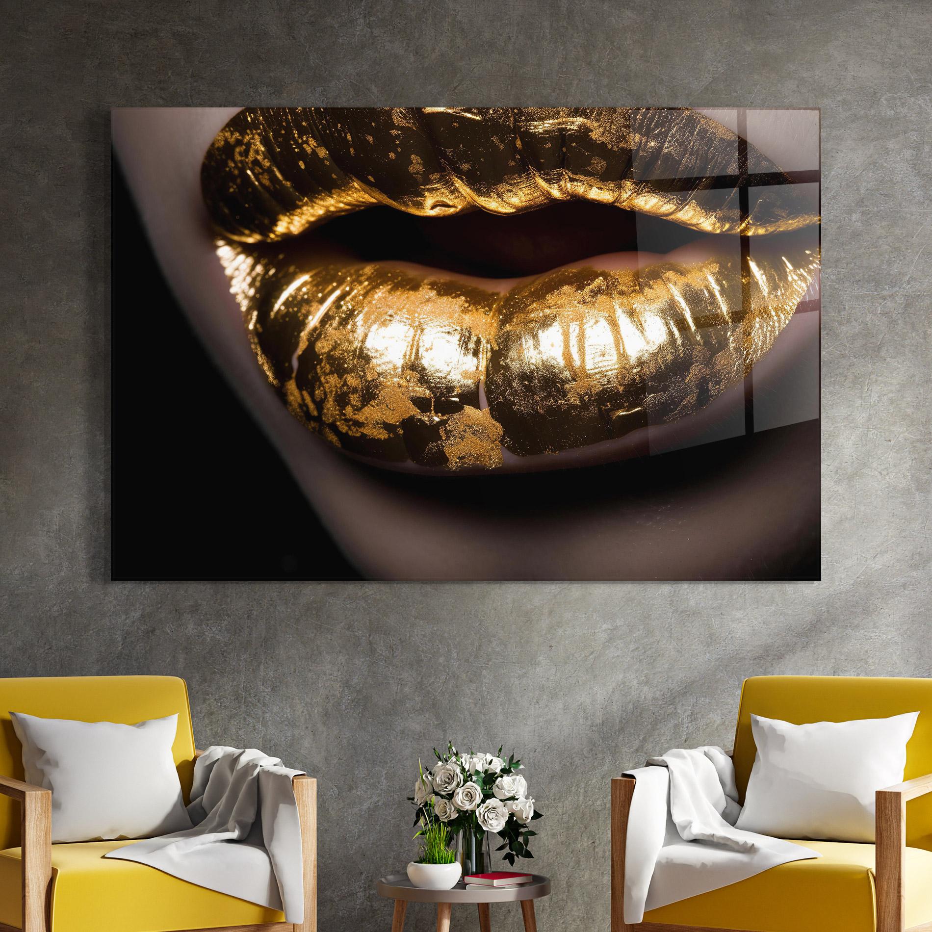 Tablou Sticla Big Gold Lips mockup 4
