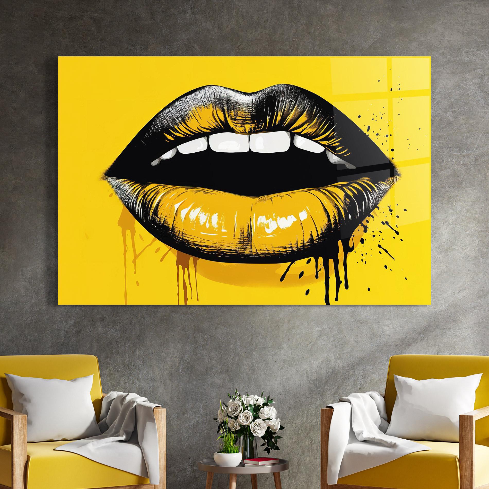 Tablou Sticla Black Yellow Lips mockup 4