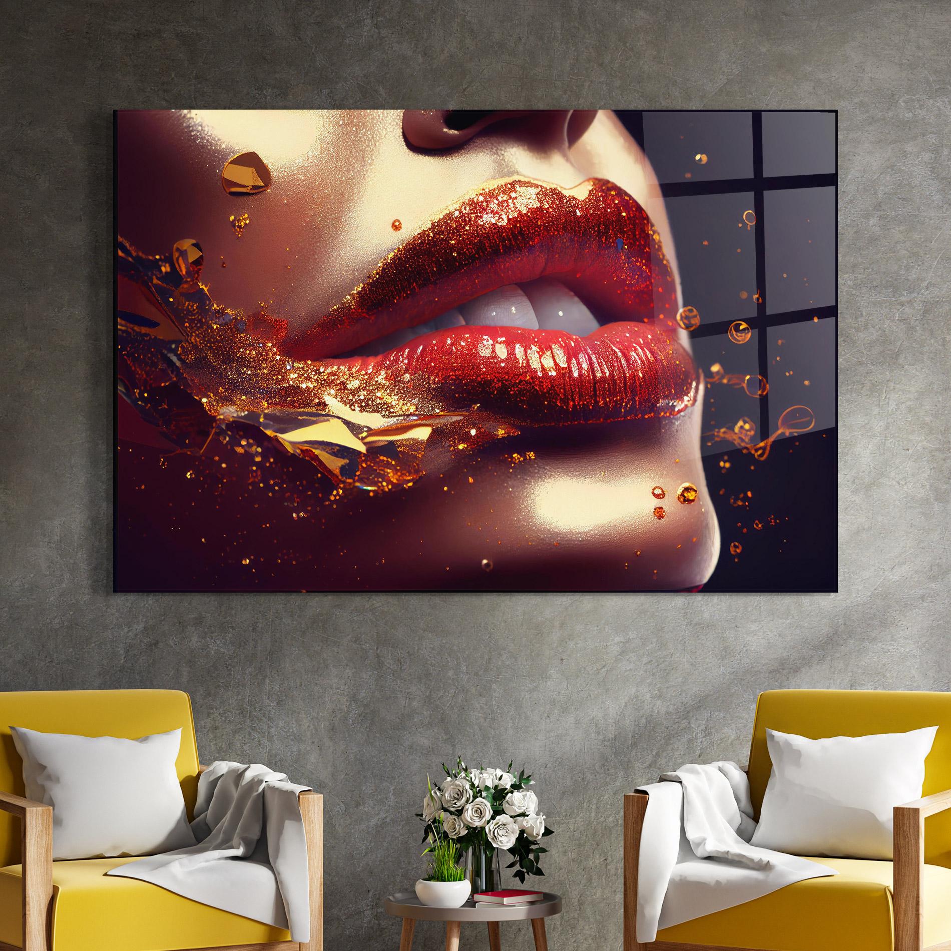 Tablou Sticla Gold Glitter Lips mockup 4