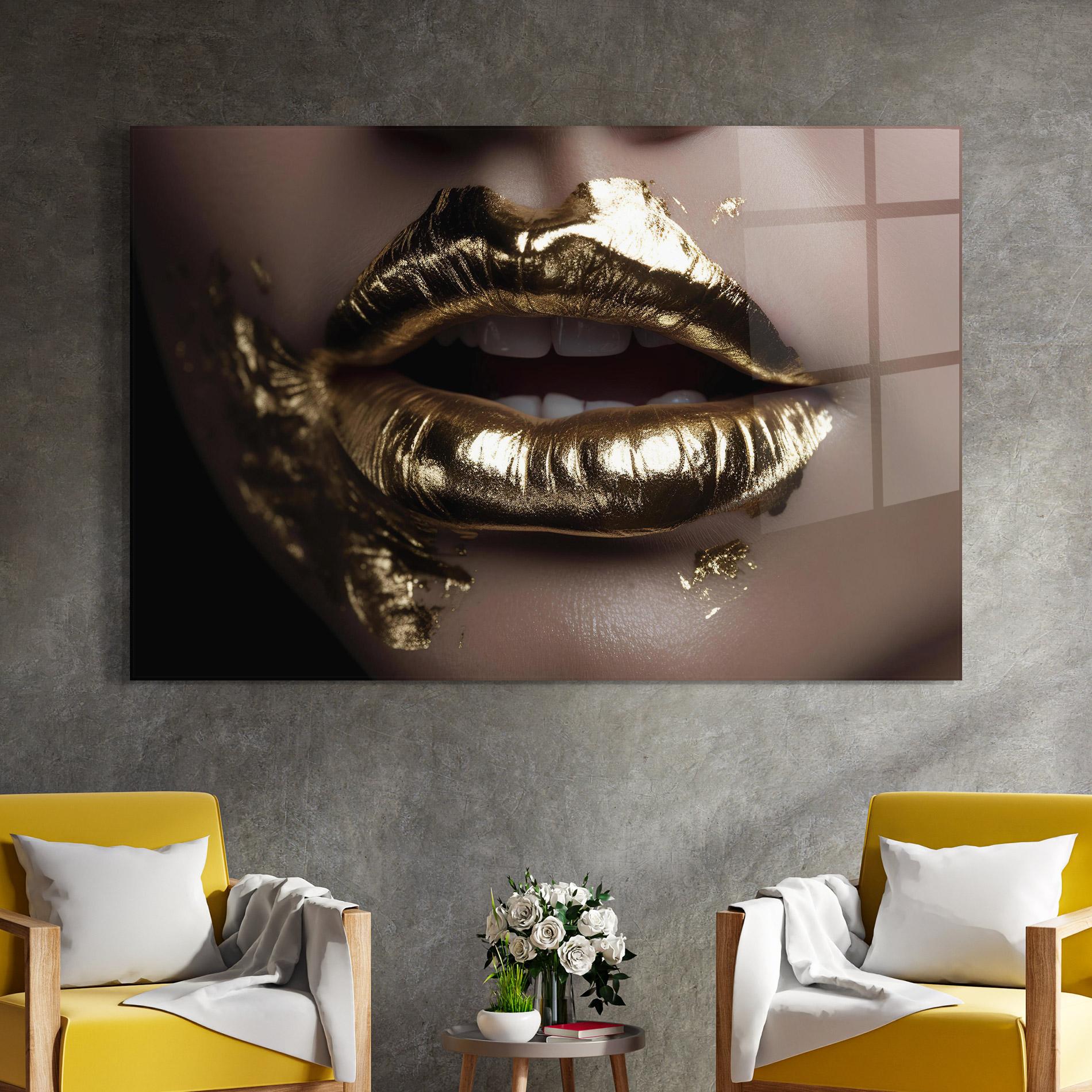 Tablou Sticla Gold Lips mockup 4