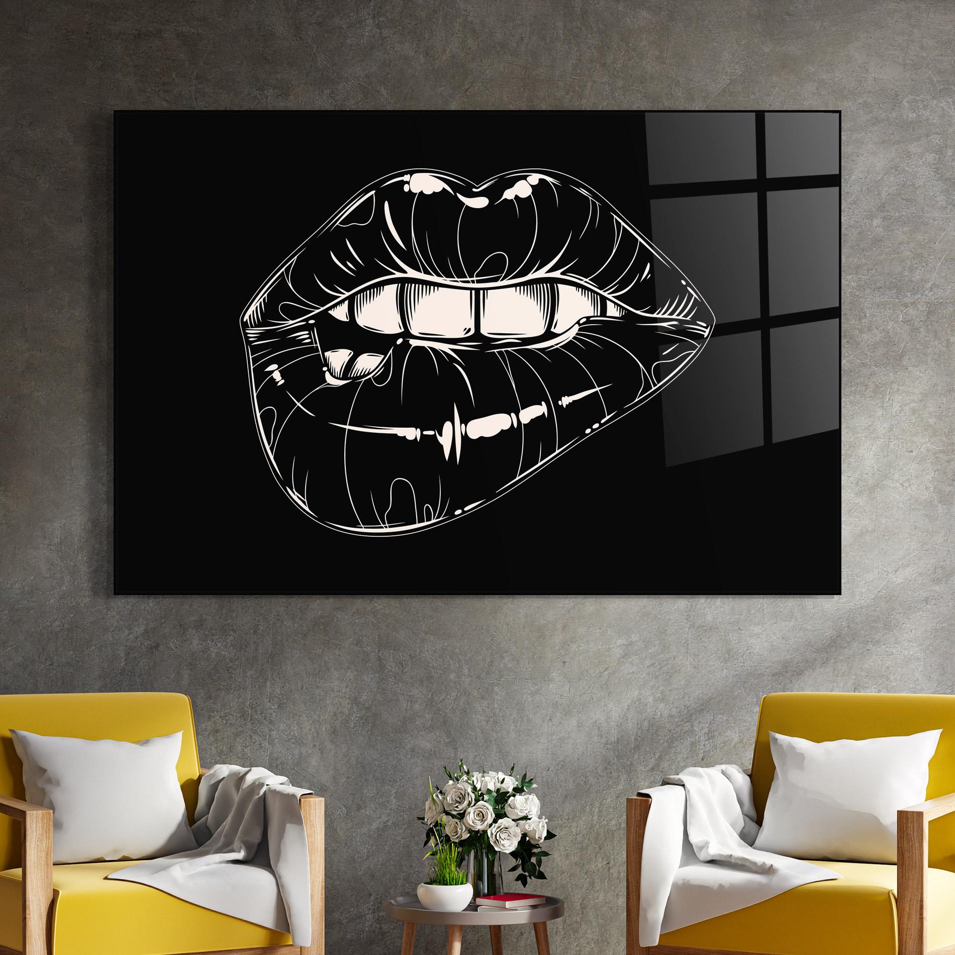 Tablou Sticla Lips On Black Art mockup 4