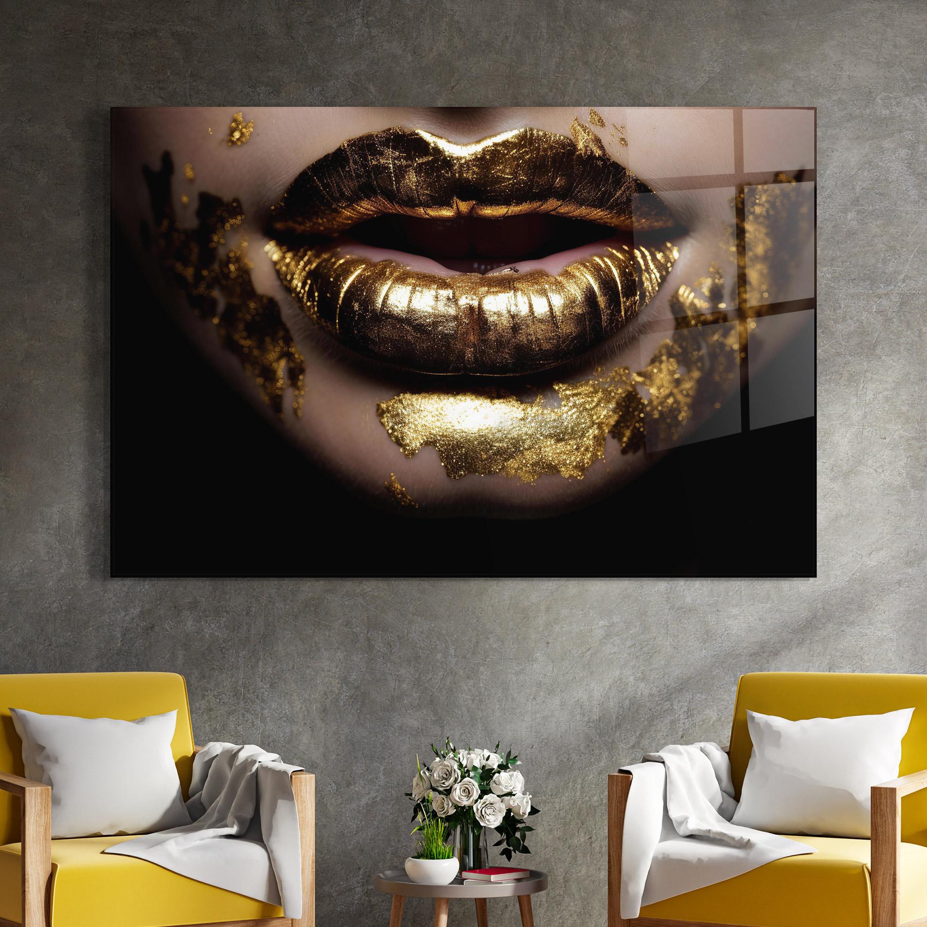Tablou Sticla Open Golden Lips mockup 4