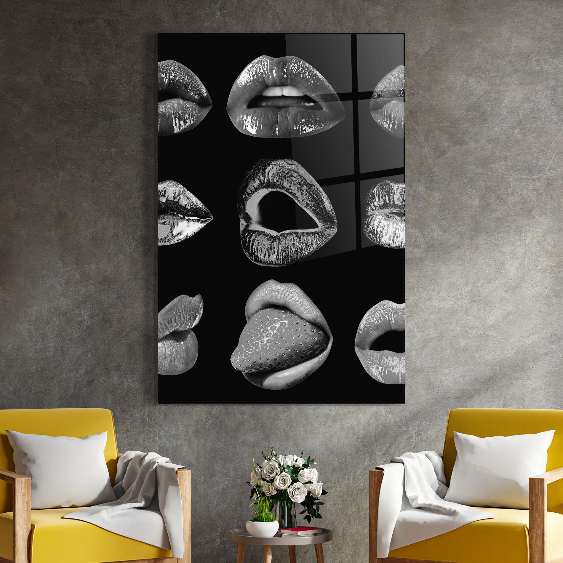 Tablou Sticla Grey Lips Collage mockup 4