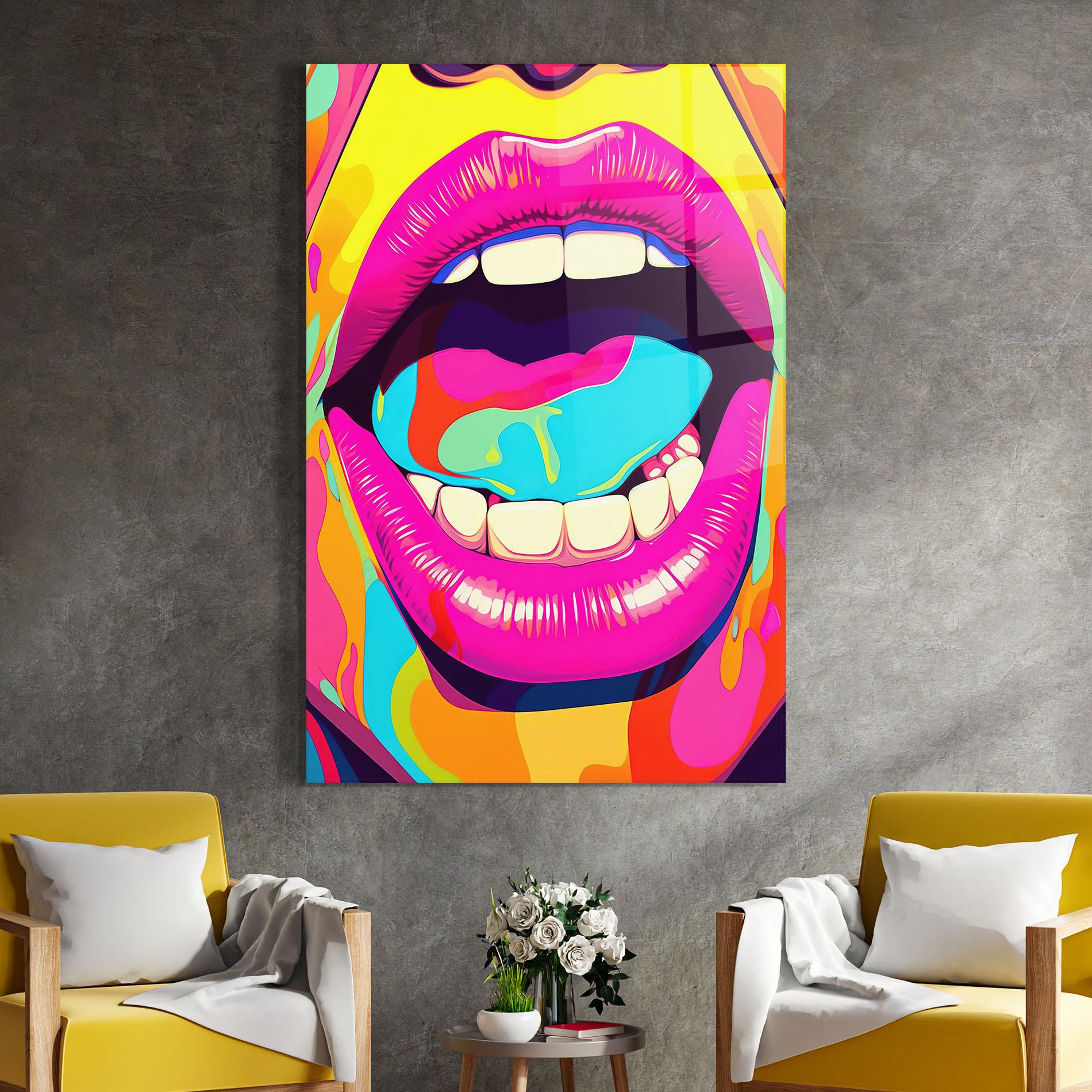 Tablou Sticla Pop Art Mouth mockup 4