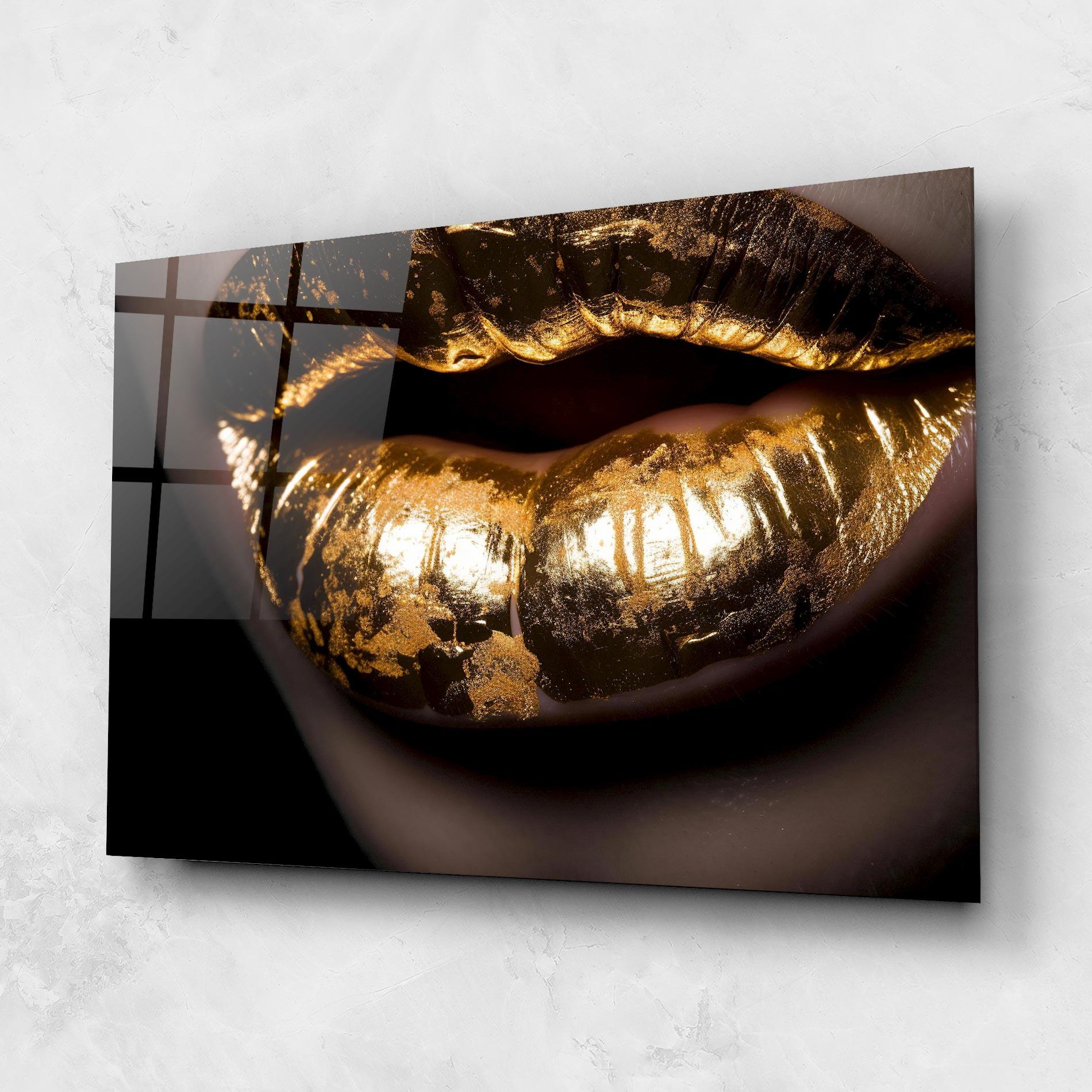 Tablou Sticla Big Gold Lips mockup 1