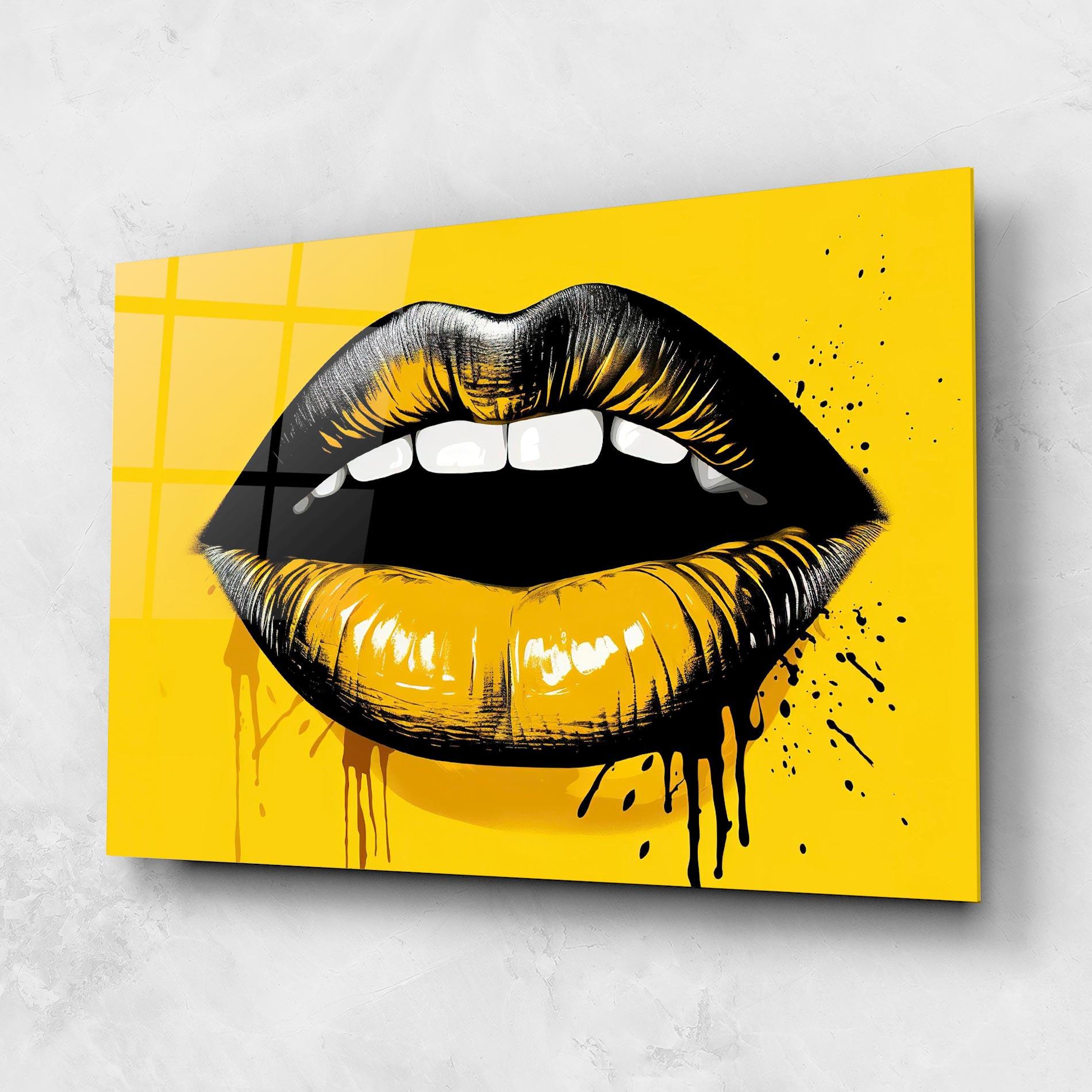 Tablou Sticla Black Yellow Lips mockup 1