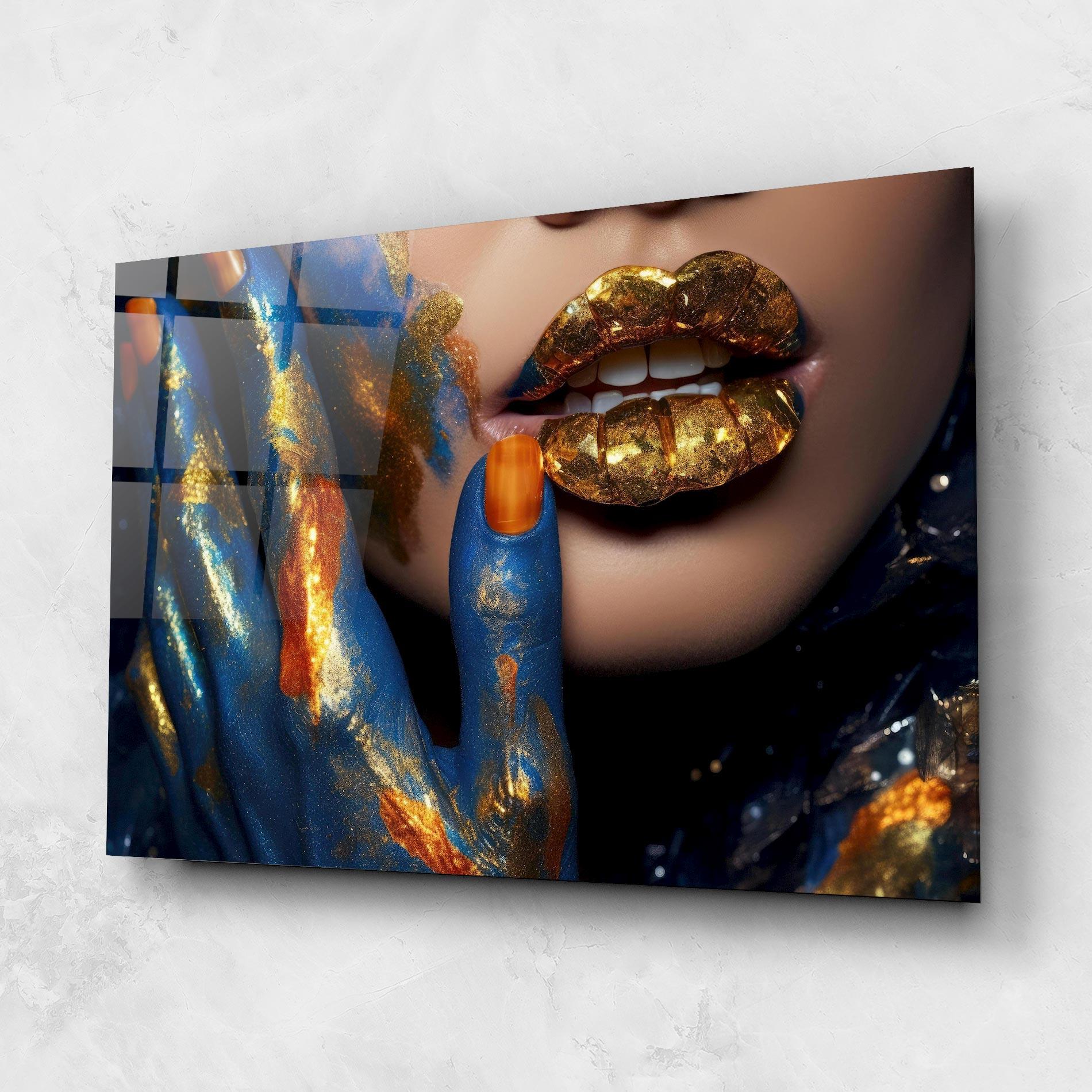 Tablou Sticla Blue Hand Lips mockup 1