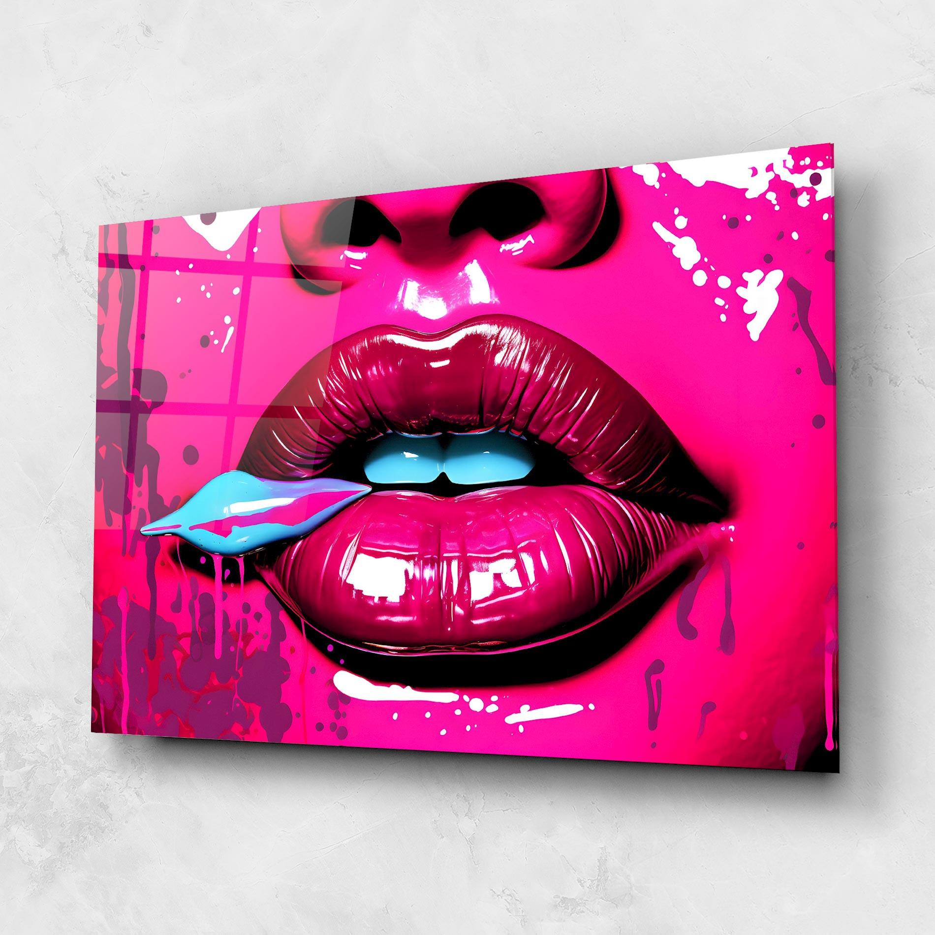 Tablou Sticla Dark Pink Lips Art mockup 1
