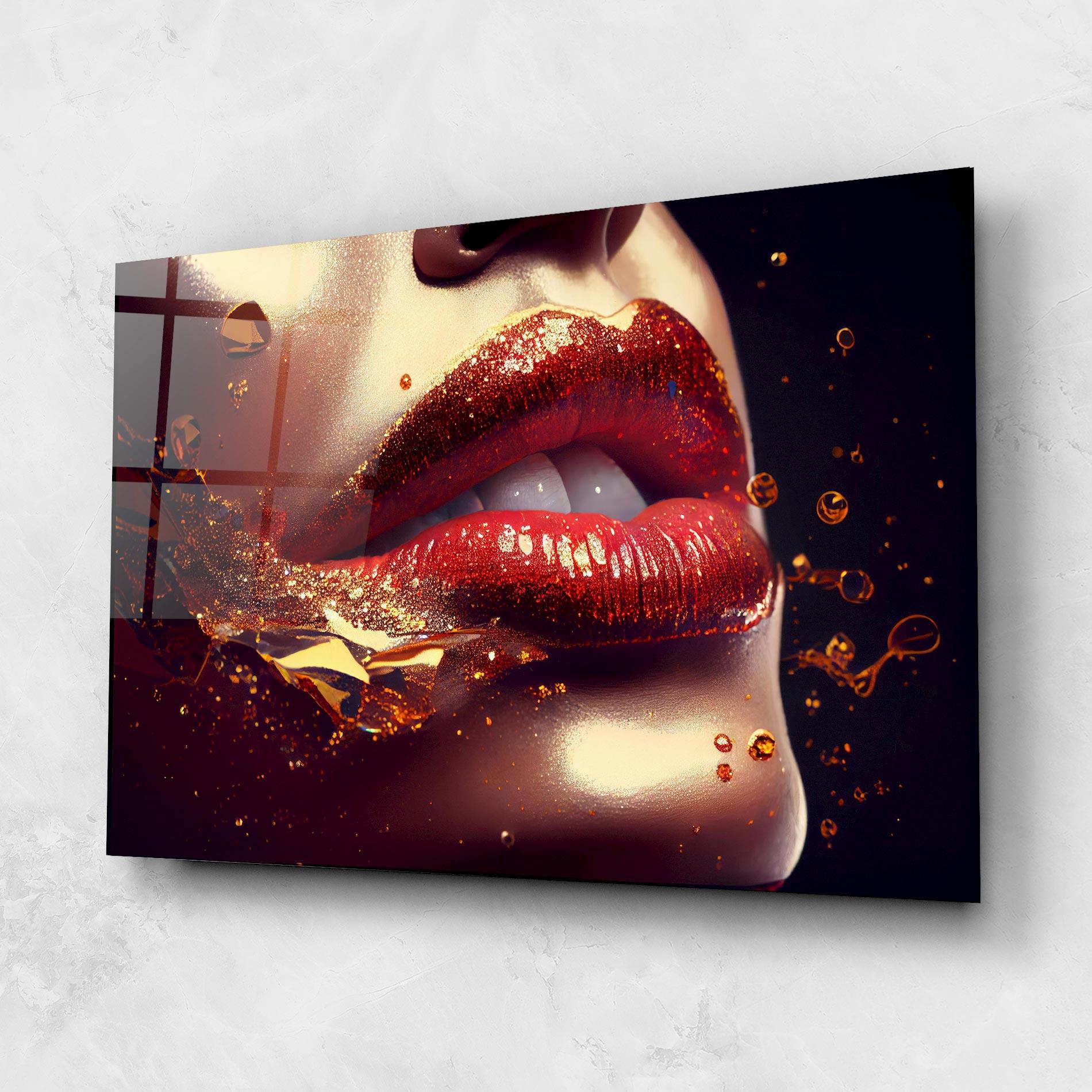 Tablou Sticla Gold Glitter Lips mockup 1