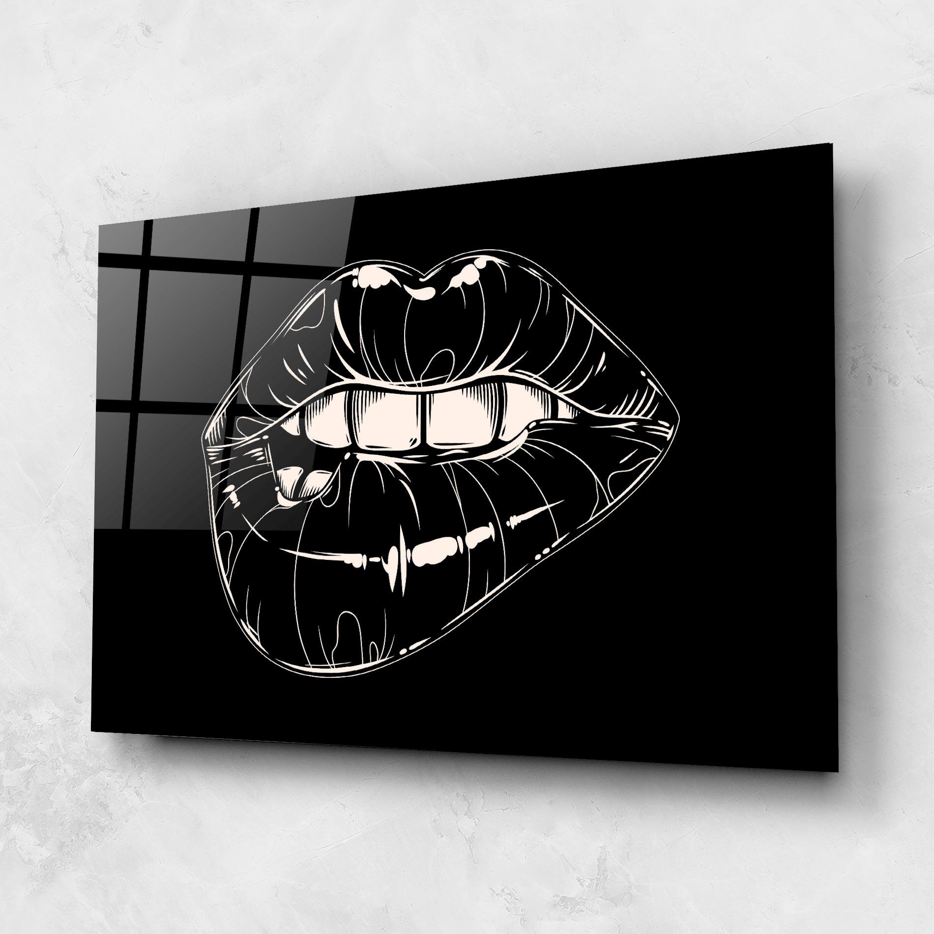 Tablou Sticla Lips On Black Art mockup 1