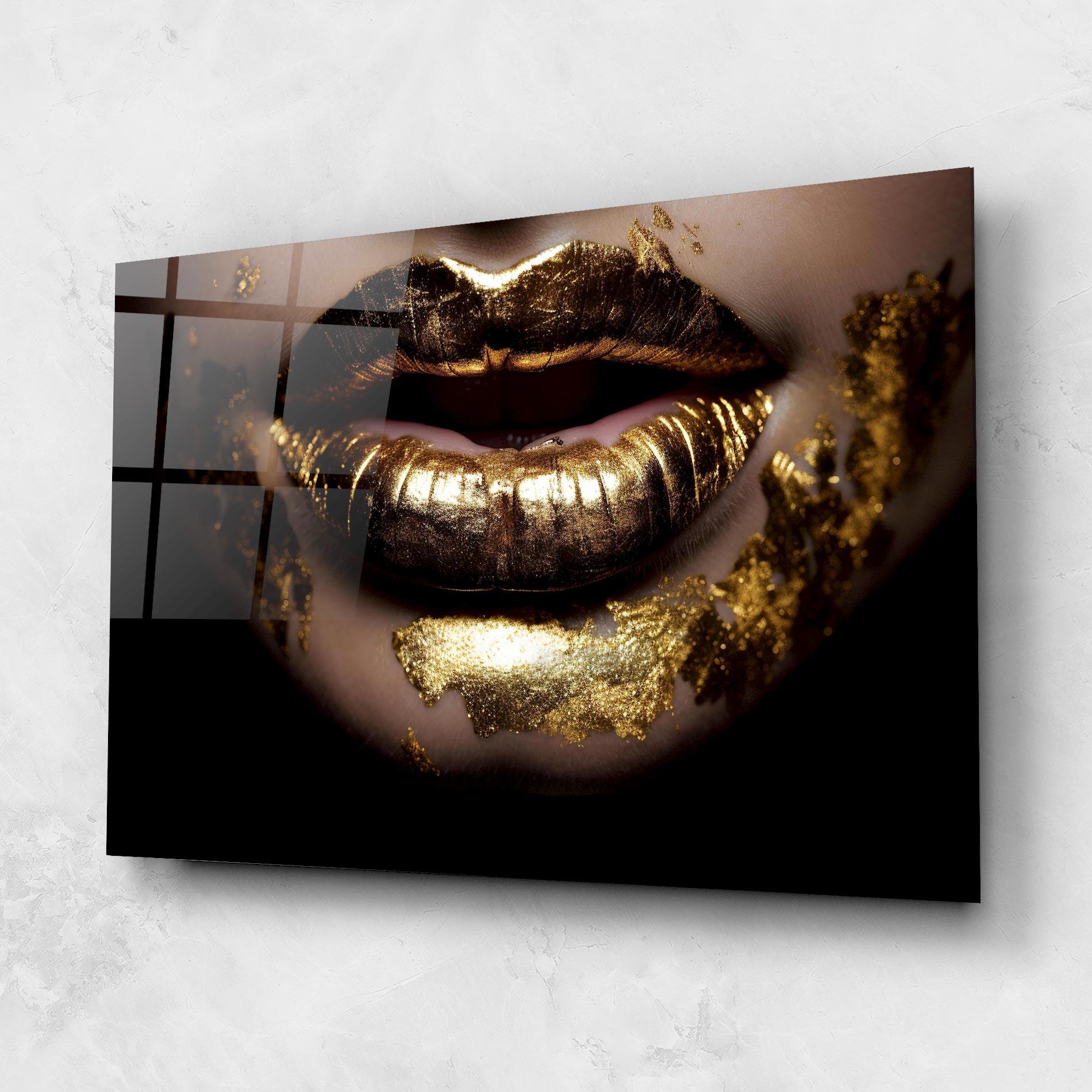 Tablou Sticla Open Golden Lips mockup 1