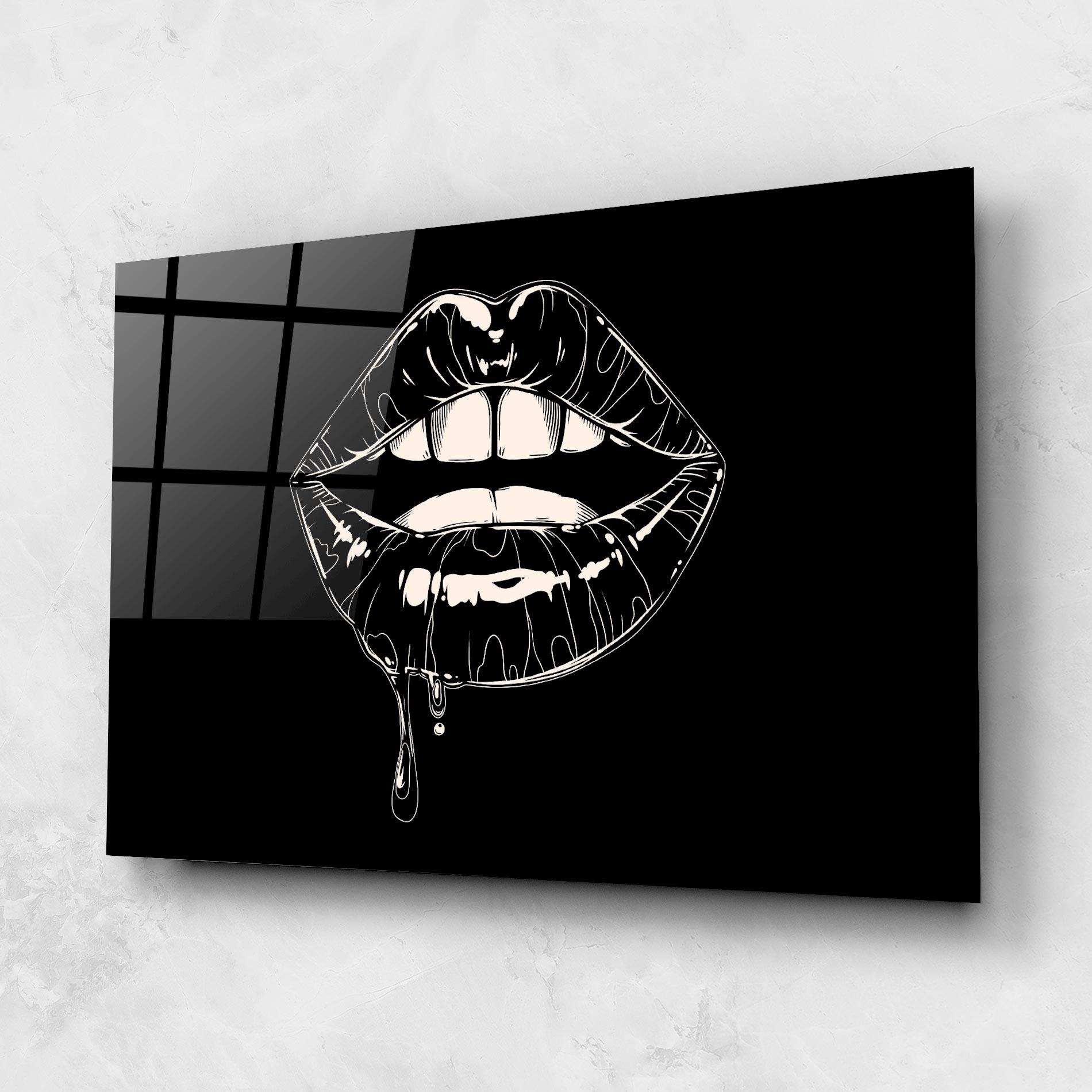 Tablou Sticla Open Lips On Black mockup 1