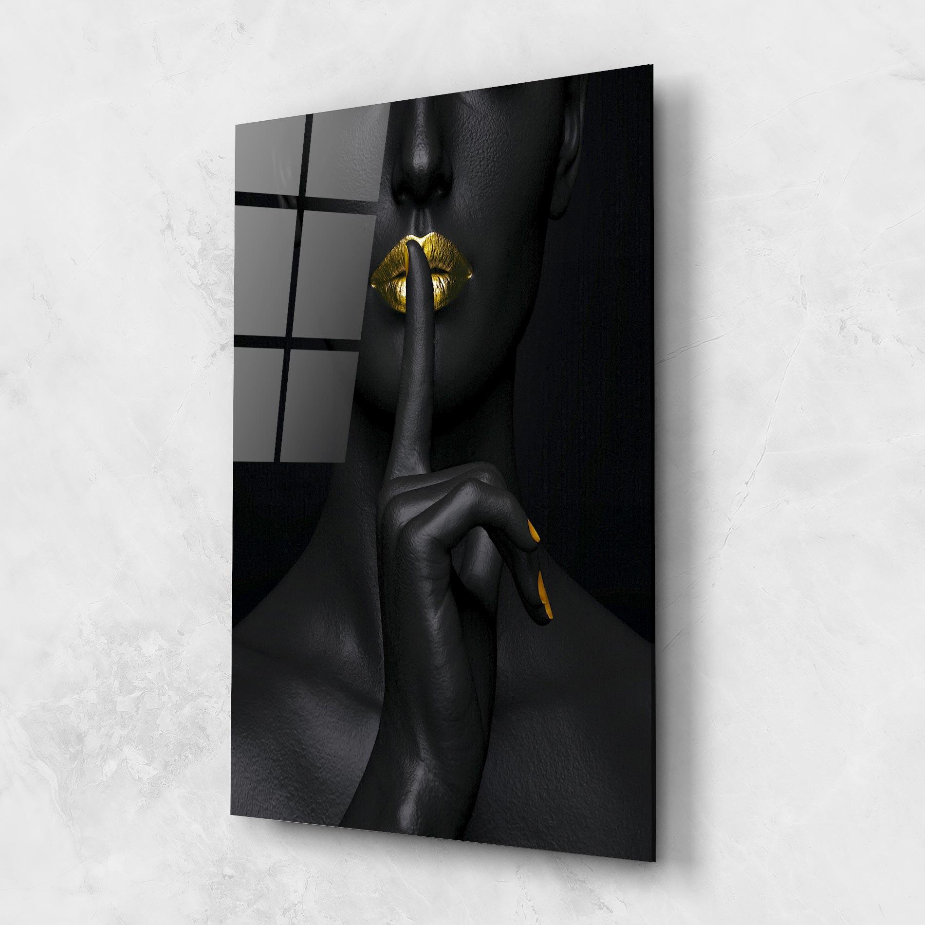 Tablou Sticla Silence Lips Portrait mockup 1