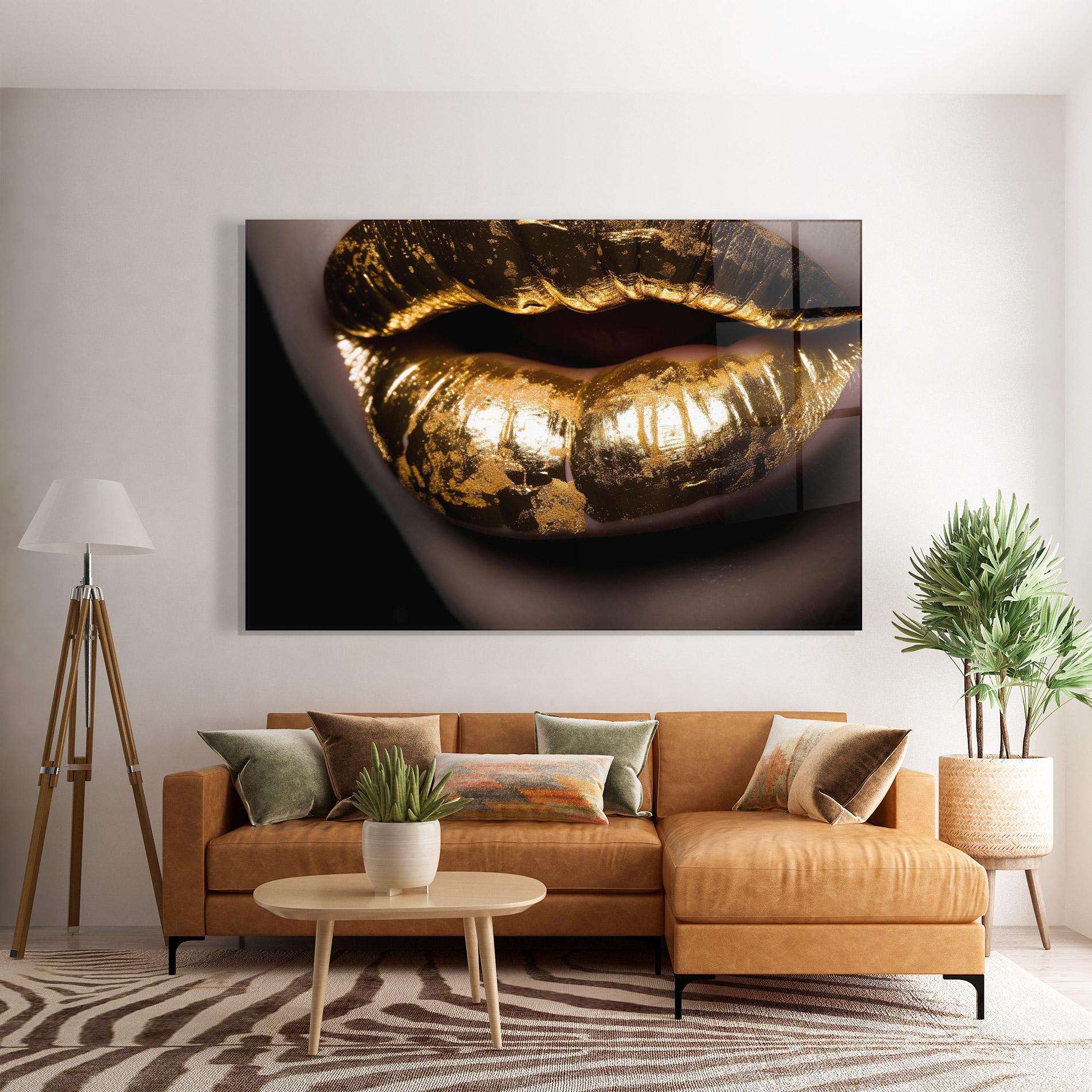 Tablou Sticla Big Gold Lips mockup 7