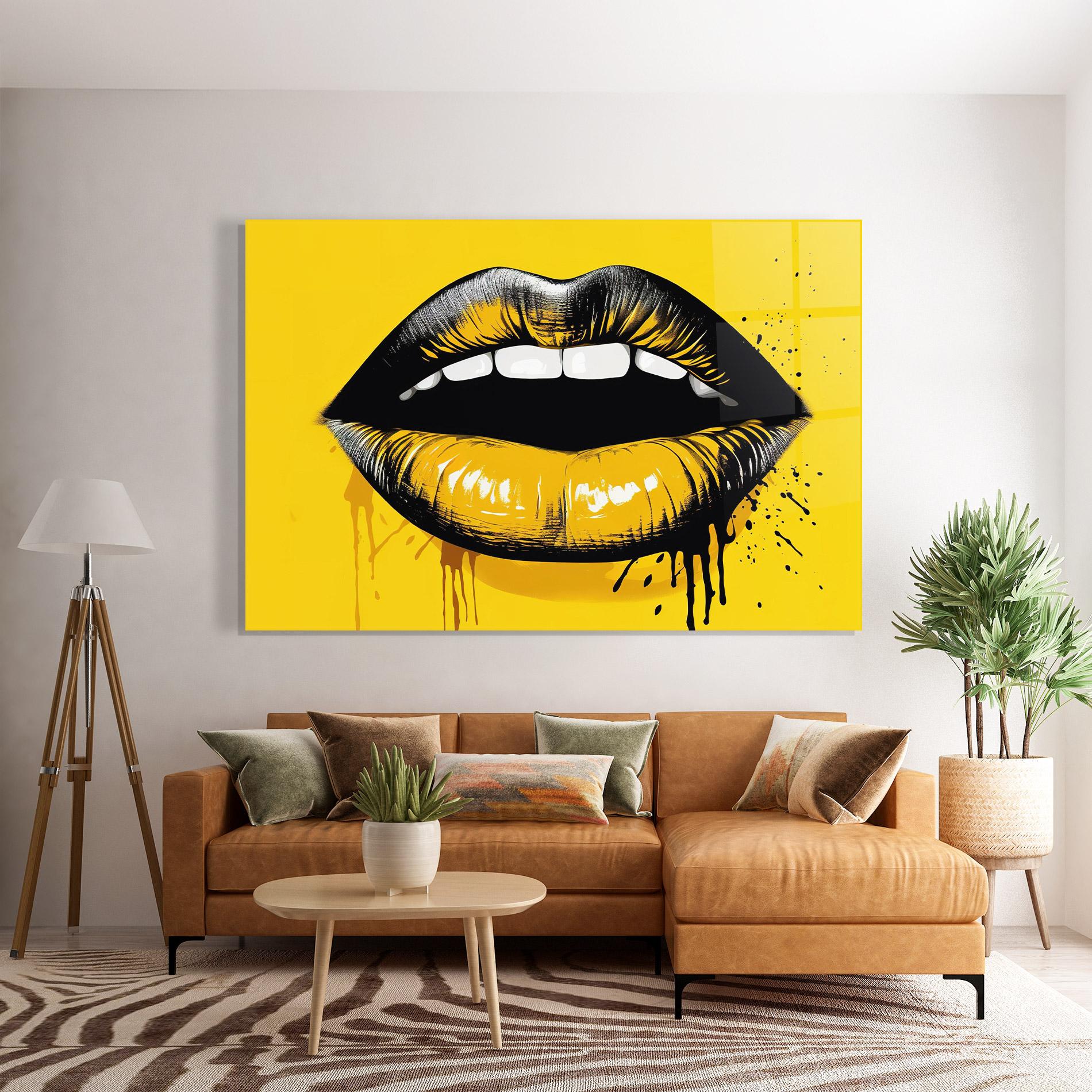 Tablou Sticla Black Yellow Lips mockup 7